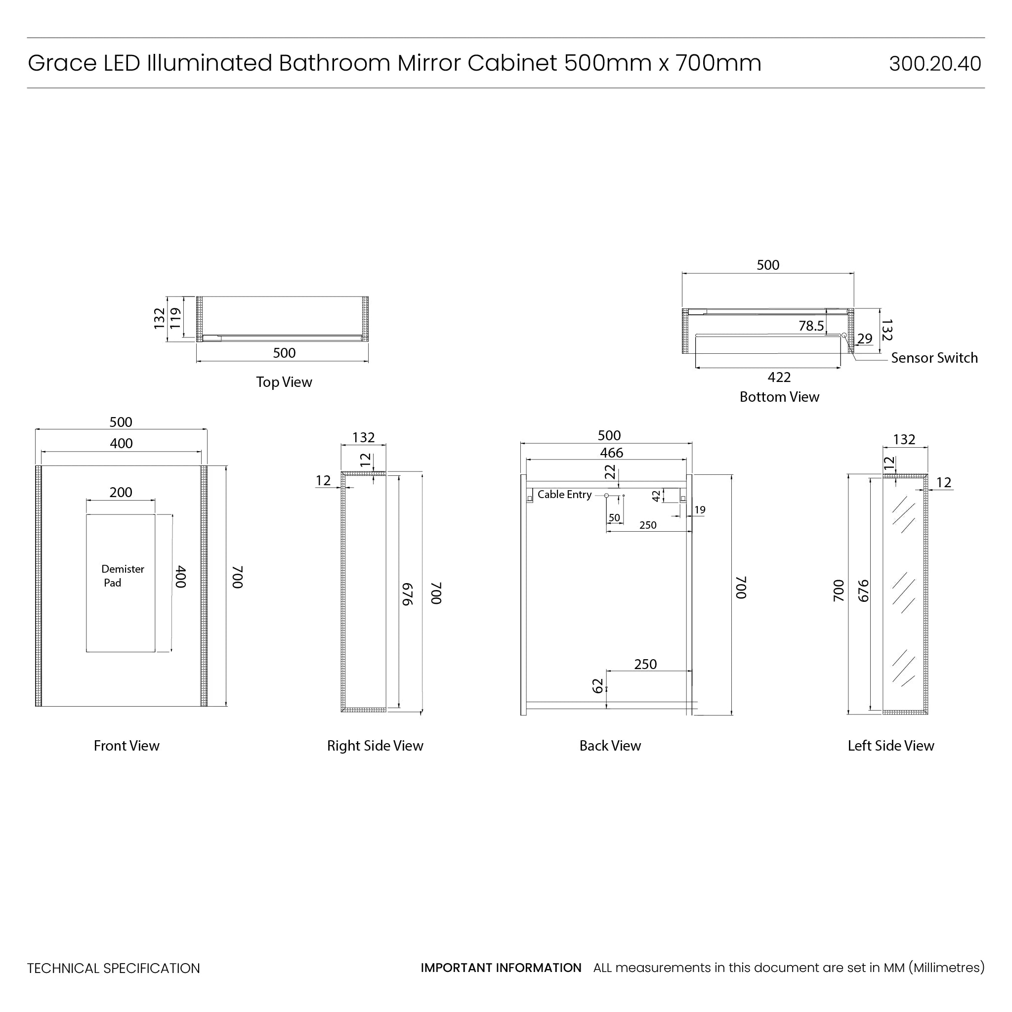 Grace LED Bathroom Mirror Cabinet #size_500mm-x-700mm