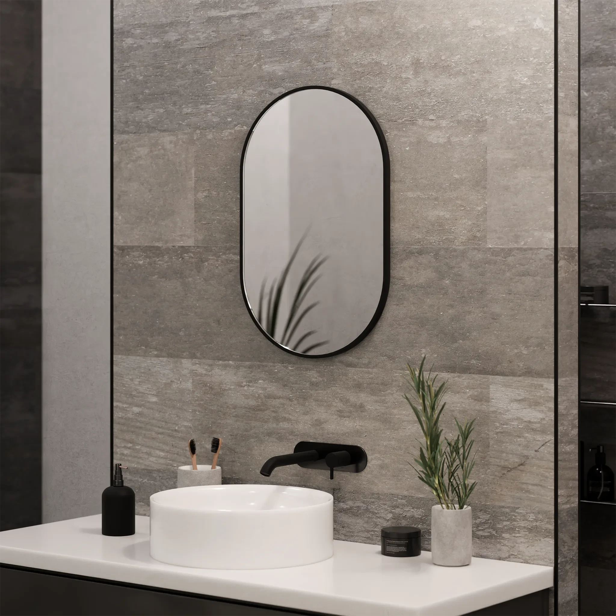 Kira Pill-Shaped Mirror #colour_black