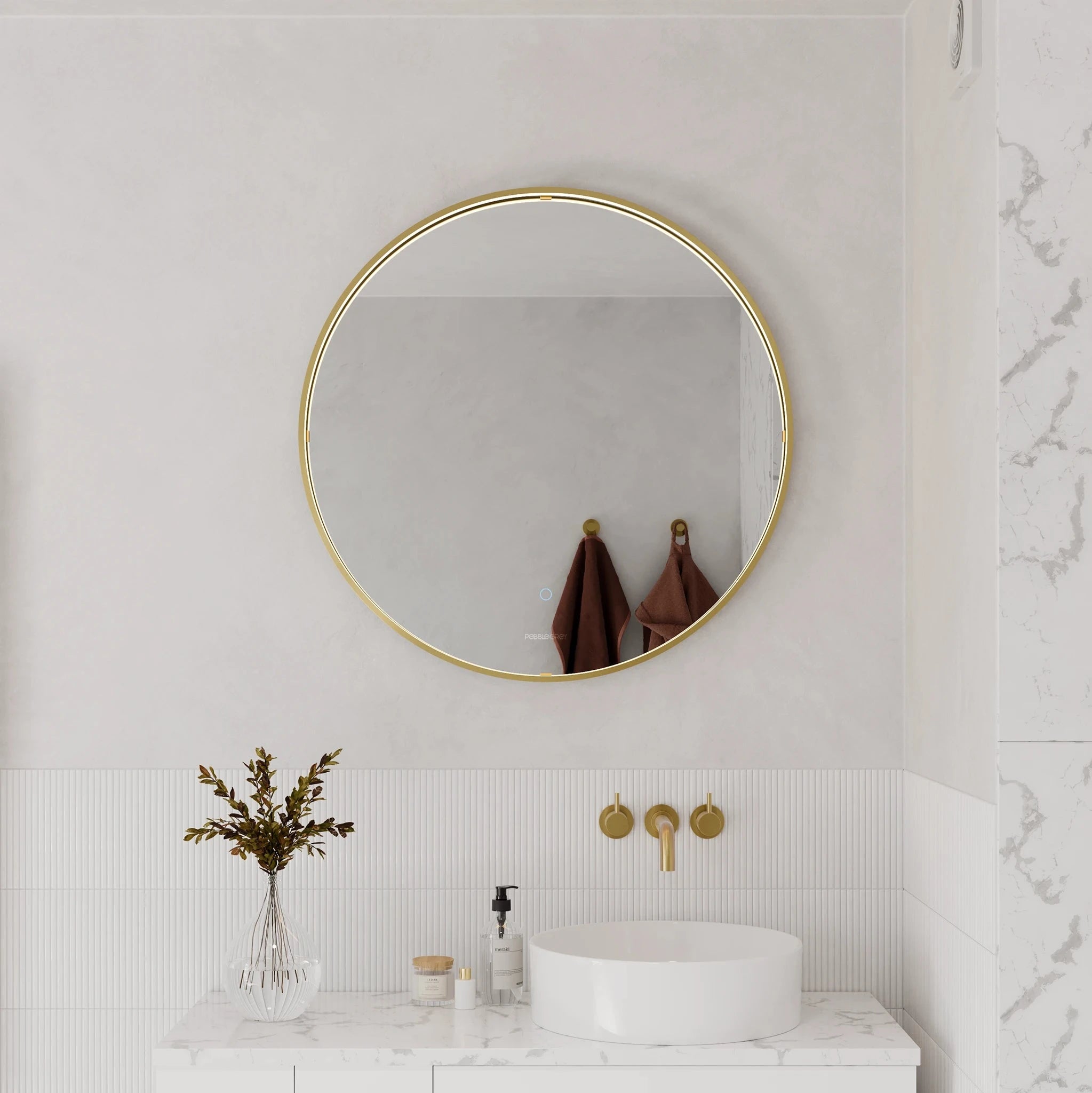 Luna Round LED Bathroom Mirror #colour_brass