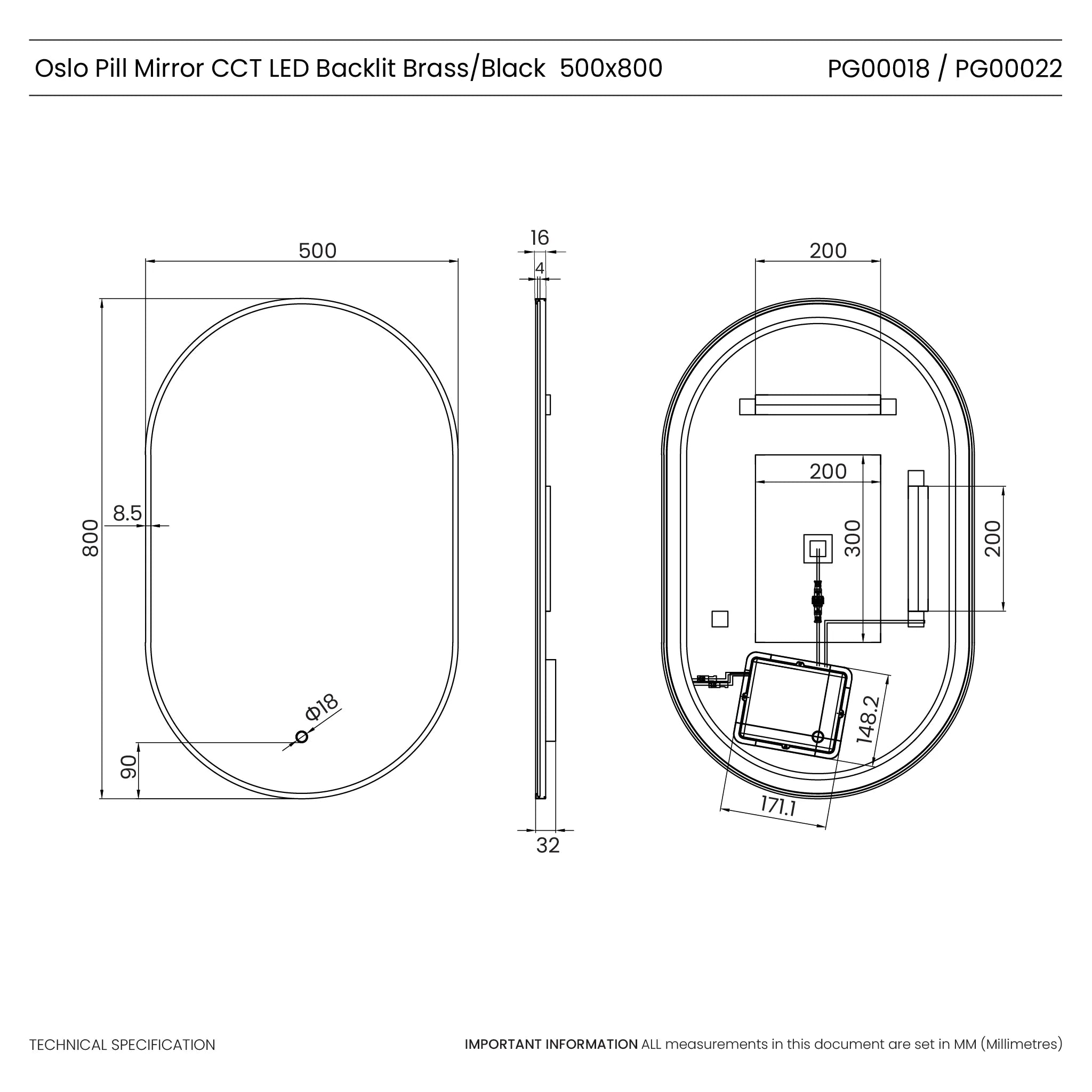 Oslo Pill-Shaped LED Bathroom Mirror #colour_black