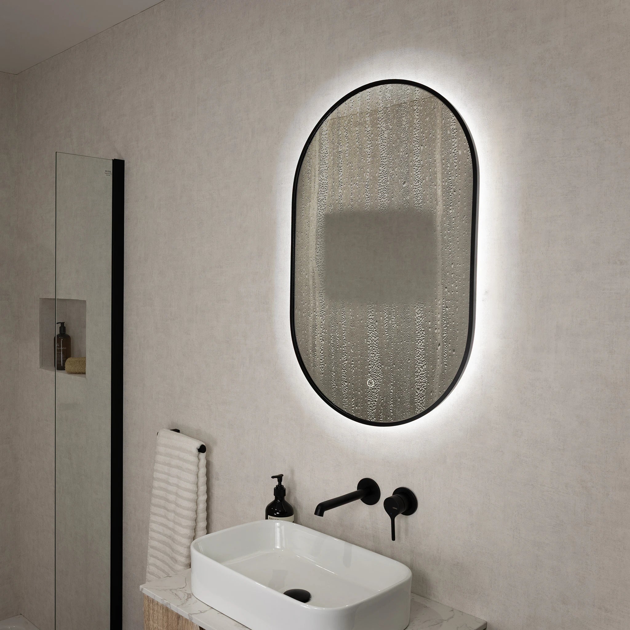 Oslo Pill-Shaped LED Bathroom Mirror #colour_black