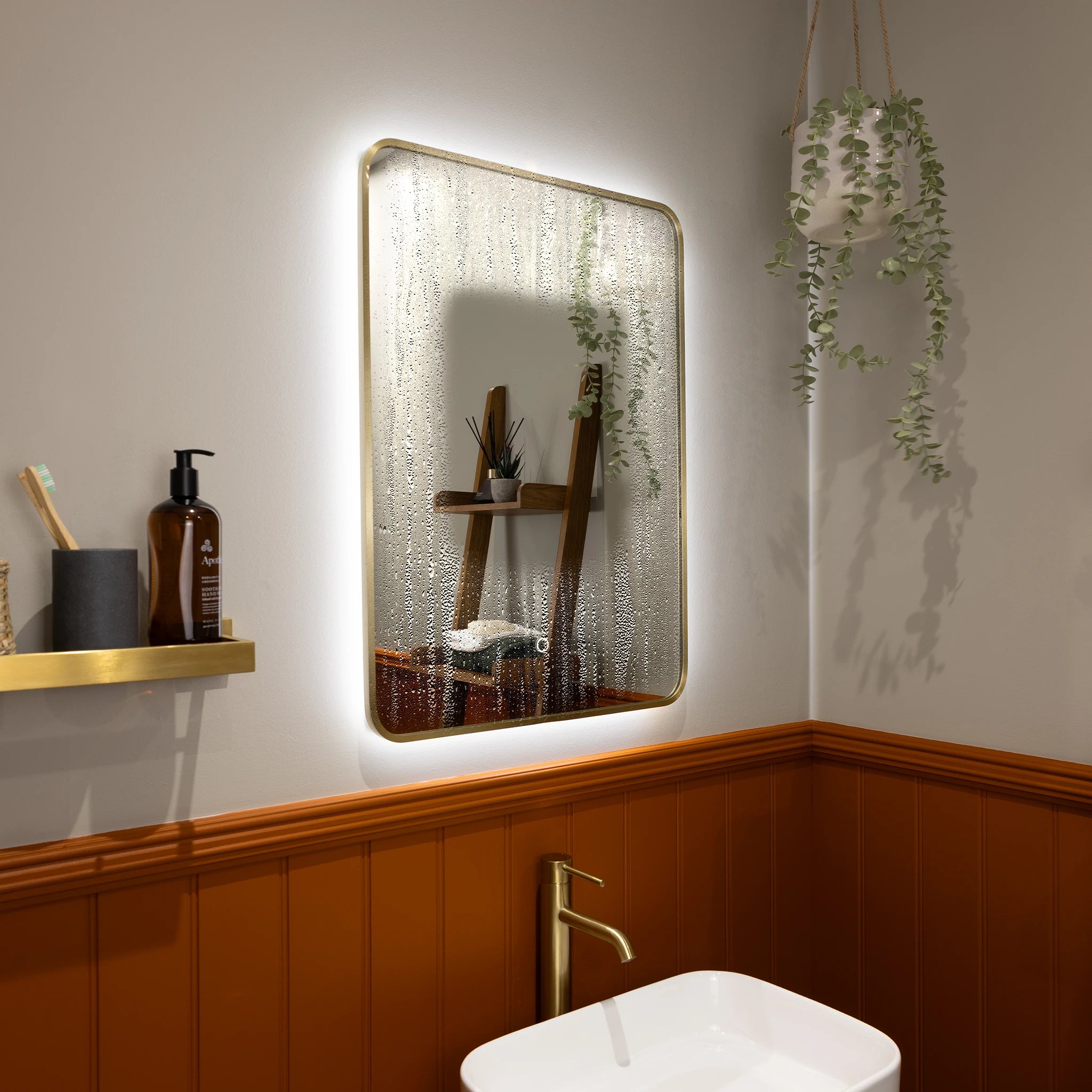 Oslo Curve LED Bathroom Mirror #colour_brass
