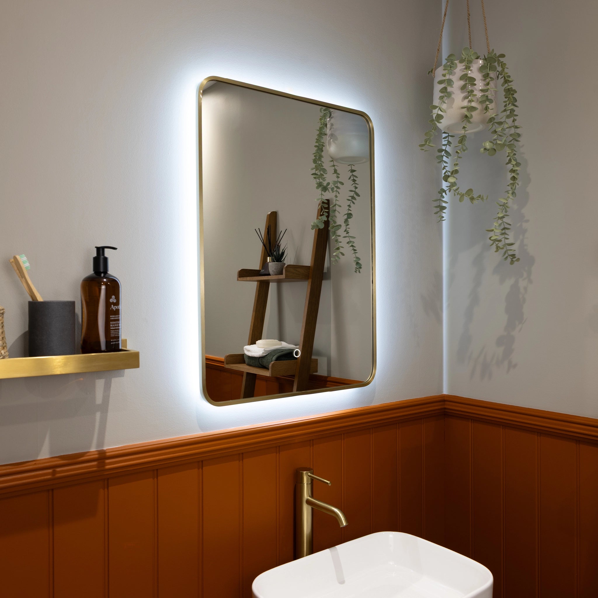 Oslo Curve LED Bathroom Mirror #colour_brass