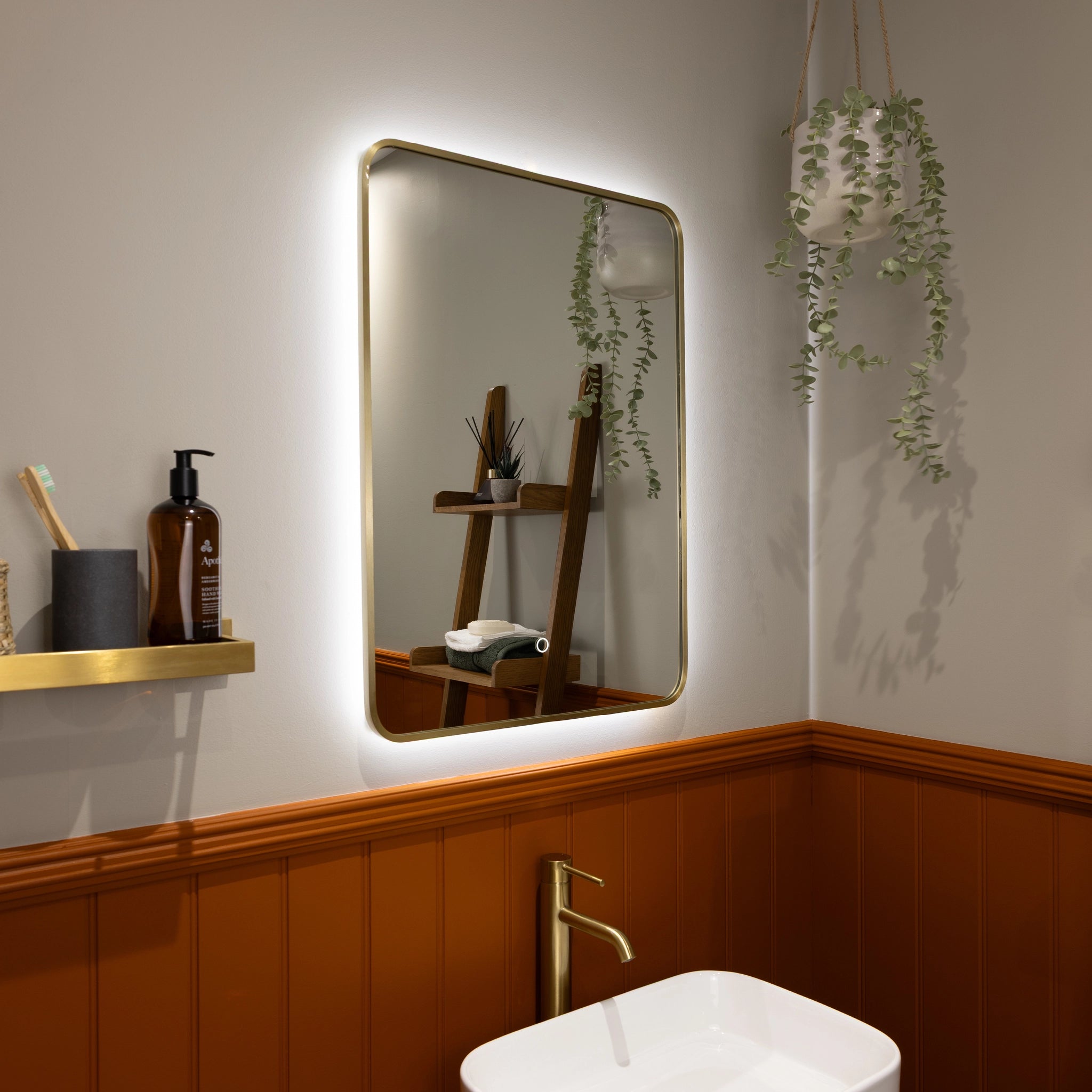 Oslo Curve LED Bathroom Mirror #colour_brass