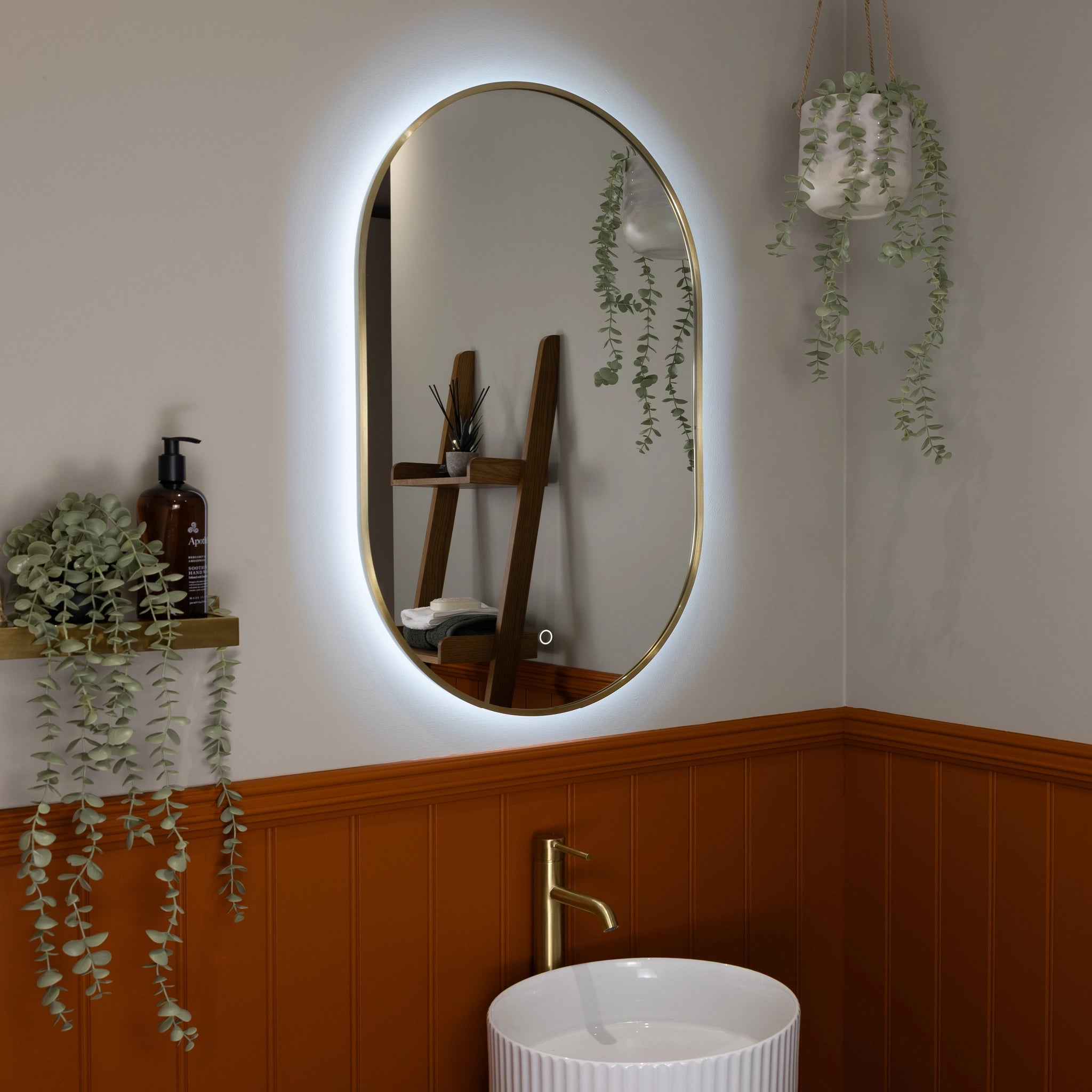 Oslo Pill-Shaped LED Bathroom Mirror #colour_brass