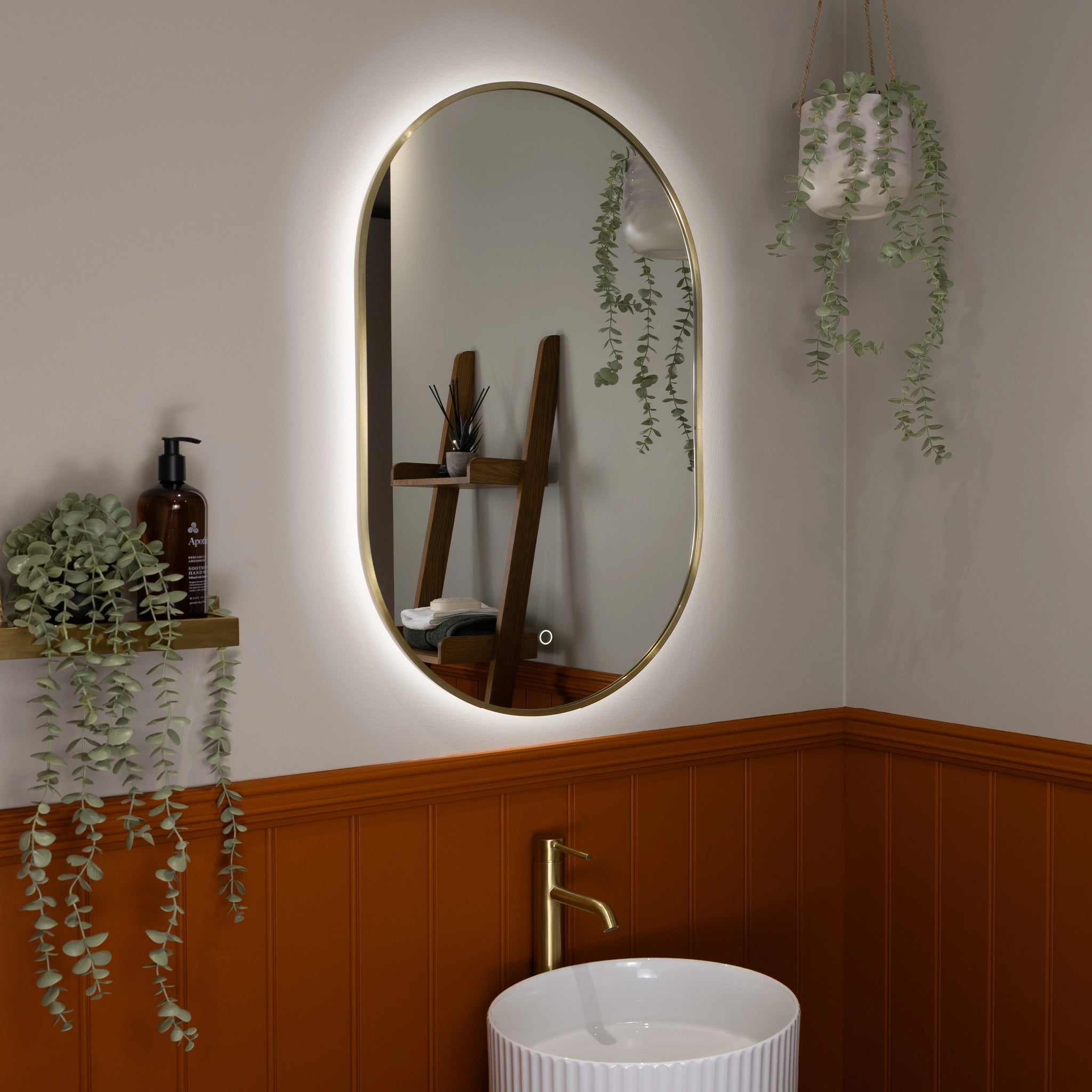 Oslo Pill-Shaped LED Bathroom Mirror #colour_brass