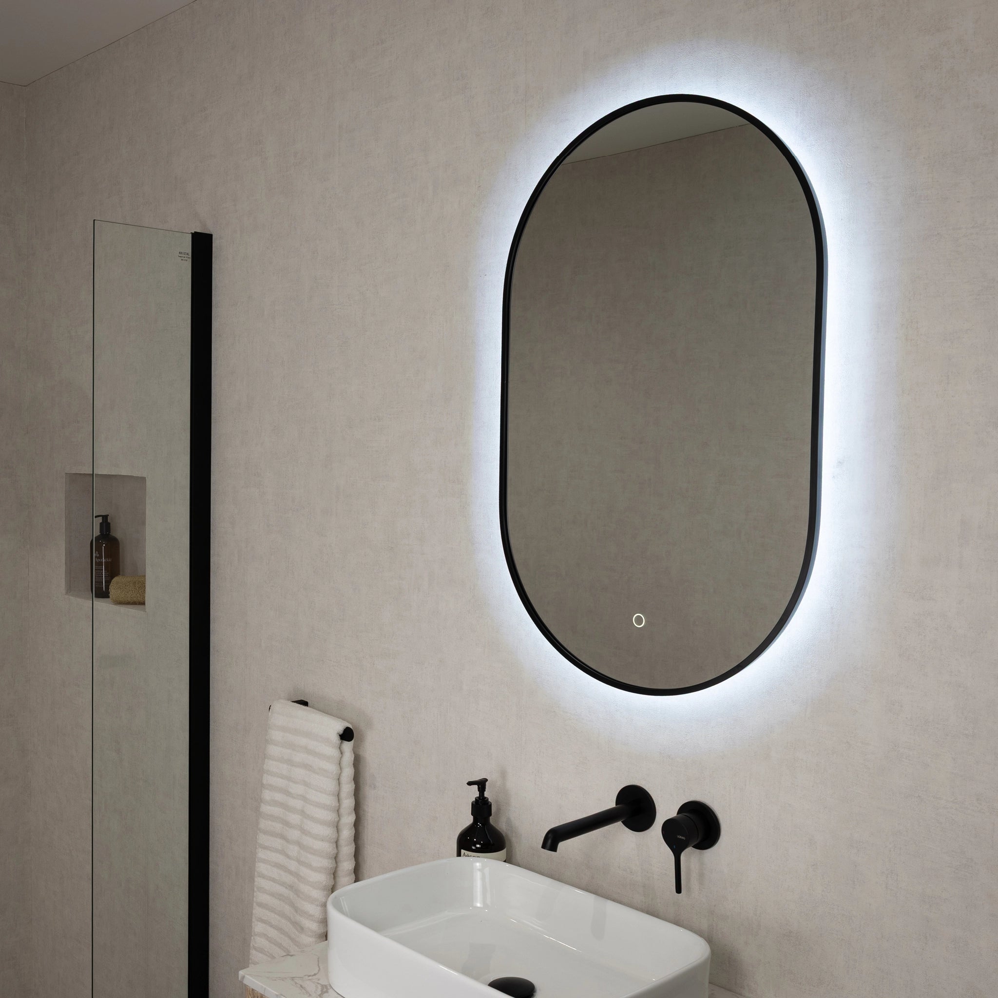 Oslo Pill-Shaped LED Bathroom Mirror #colour_black