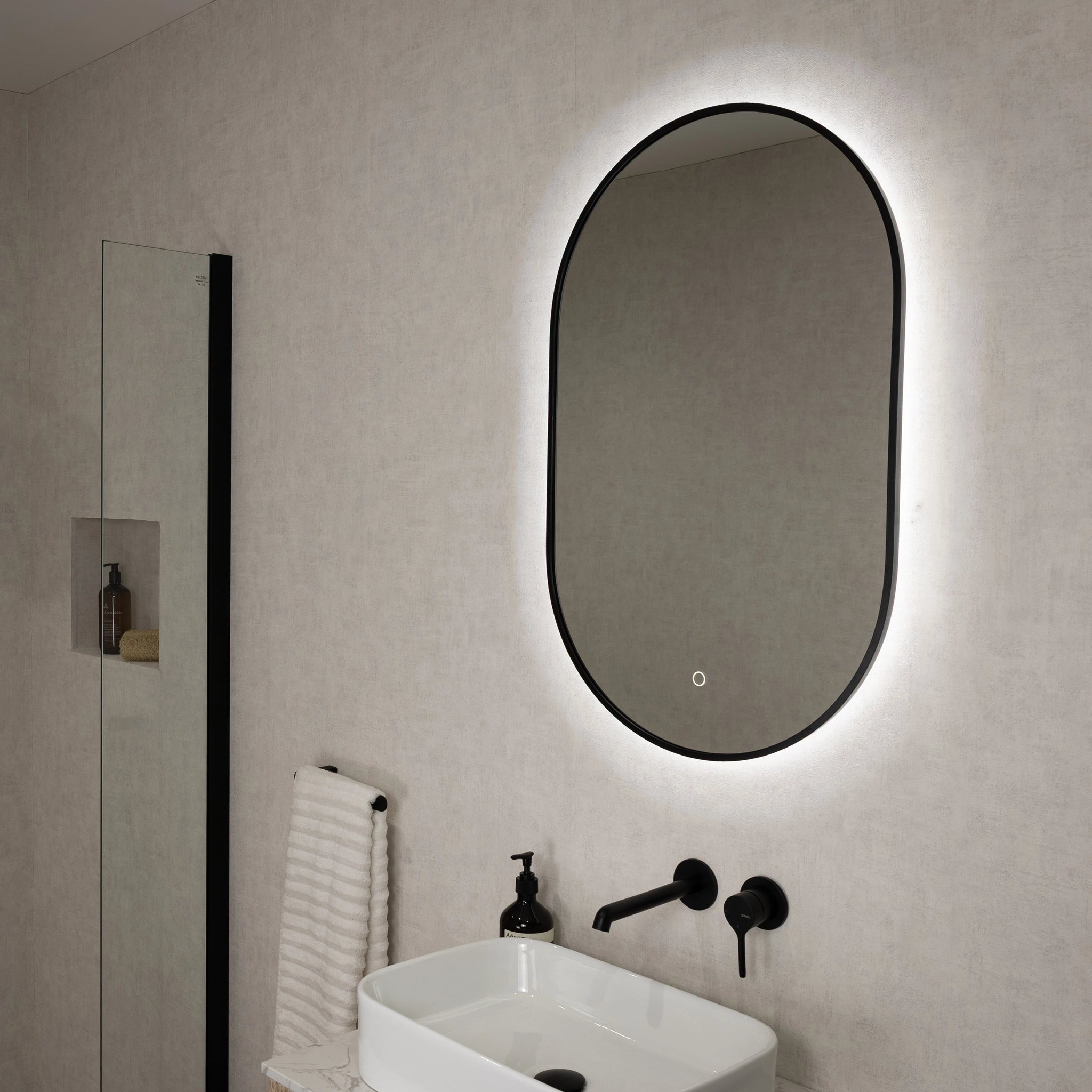 Oslo Pill-Shaped LED Bathroom Mirror #colour_black