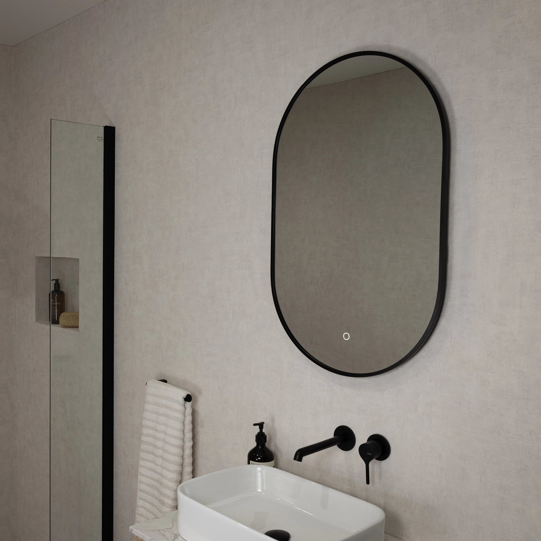 Oslo Pill-Shaped LED Bathroom Mirror #colour_black