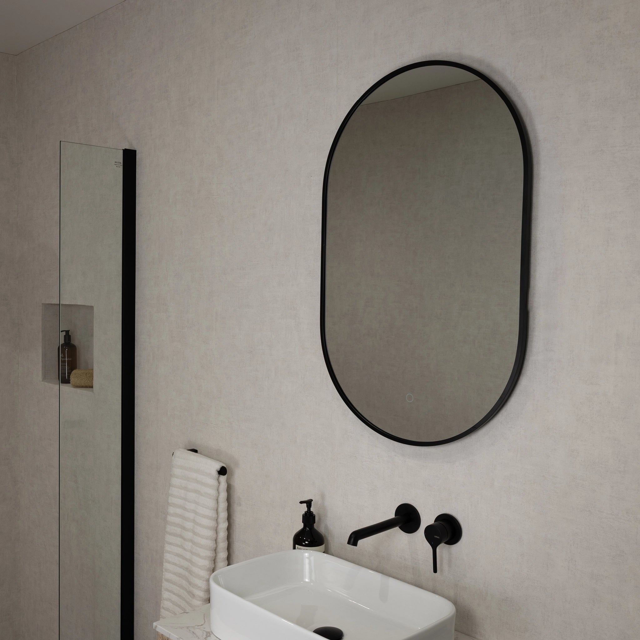 Oslo Pill-Shaped LED Bathroom Mirror #colour_black