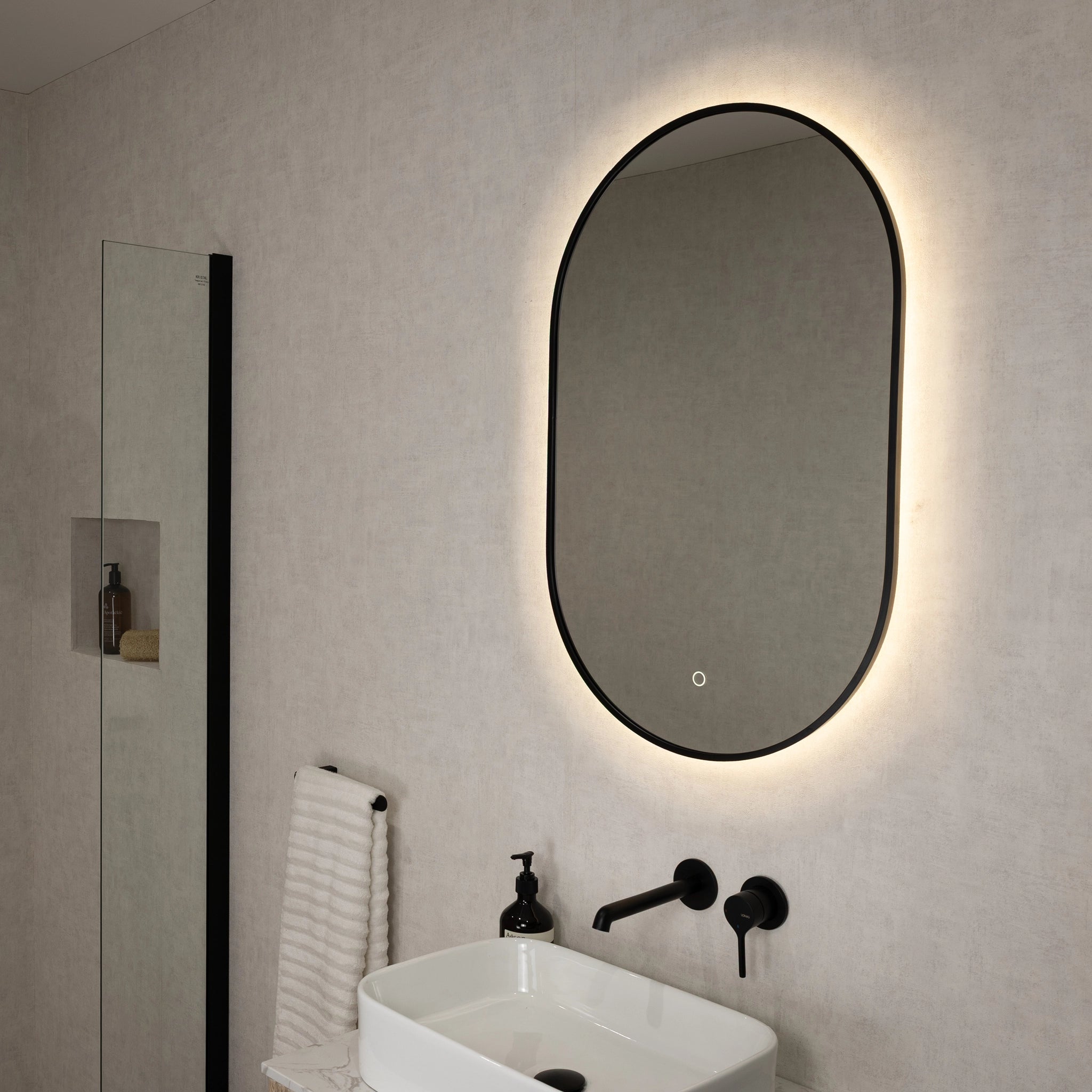 Oslo Pill-Shaped LED Bathroom Mirror #colour_black