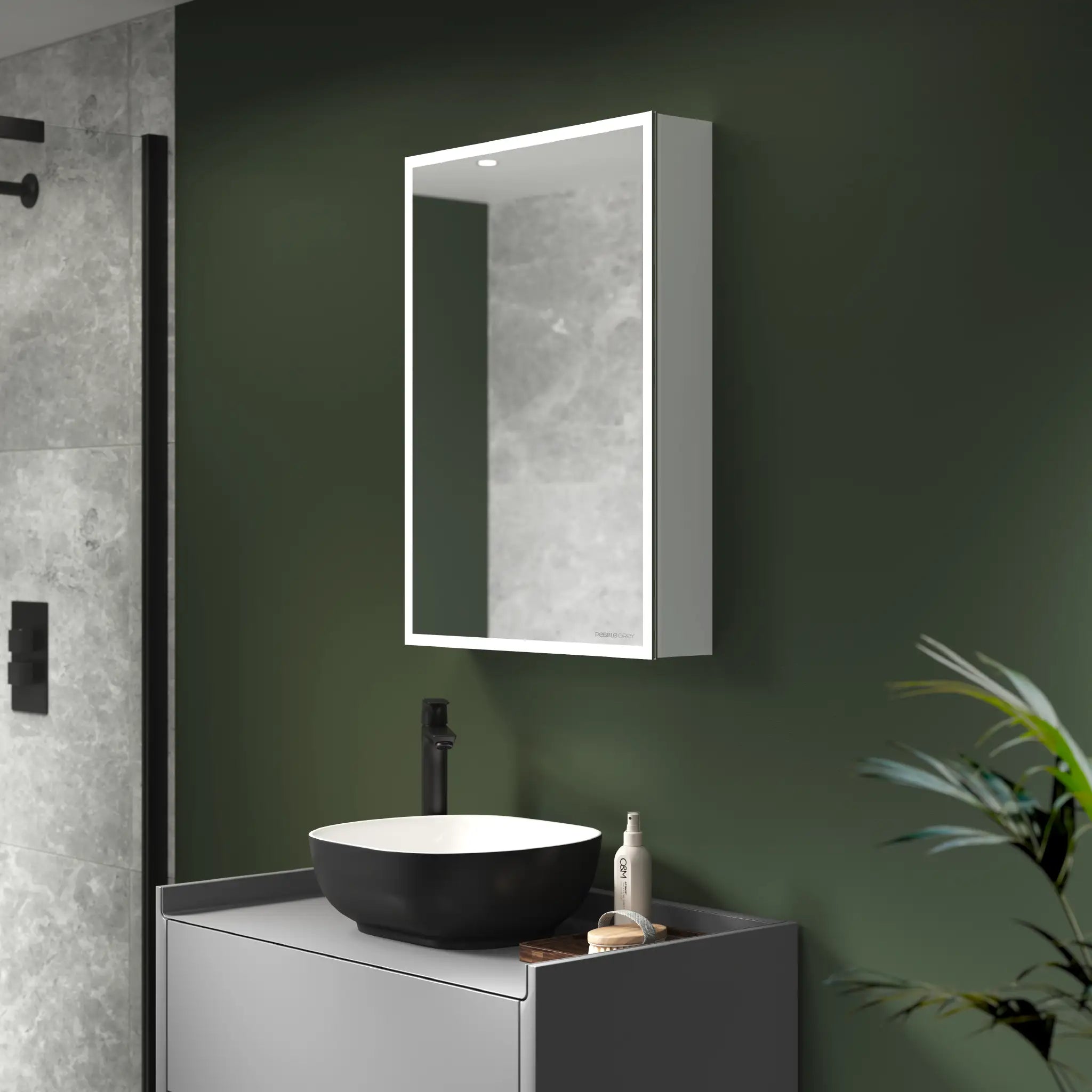 Marcel LED Bathroom Mirror Cabinet Pebble Grey