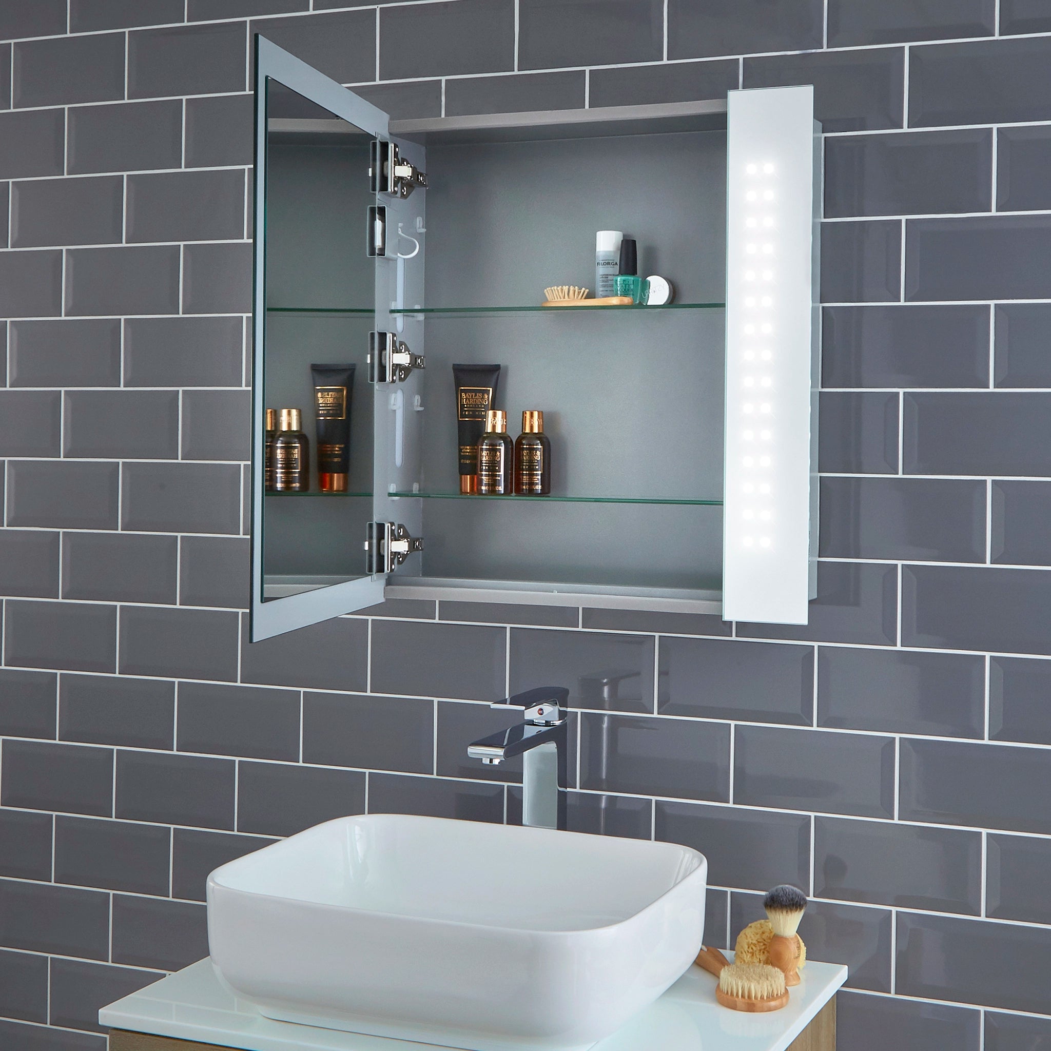 Rowan Battery 650x600mm LED Bathroom Mirror Cabinet