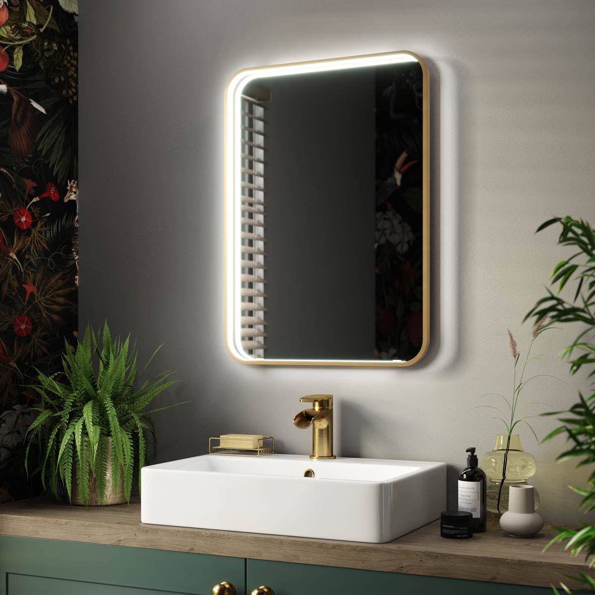 Brass bathroom discount mirror cabinet