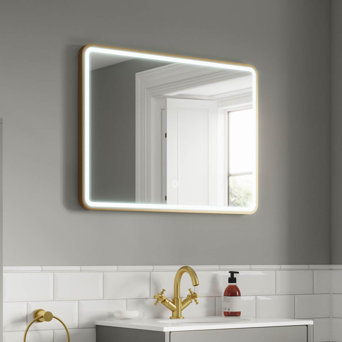 Kali Landscape LED Illuminated Mirror #colour_brass