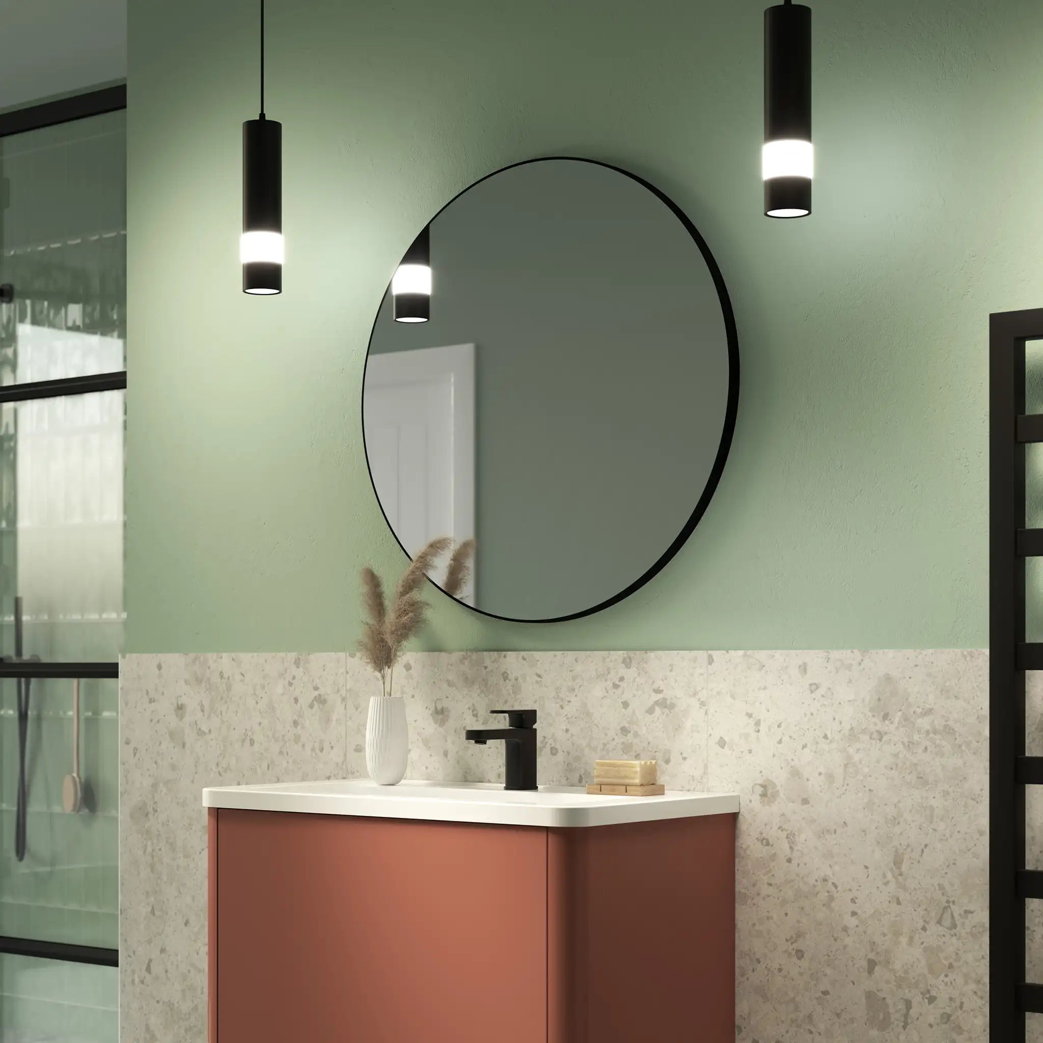 Jett Round Slim Frame Mirror #colour_black