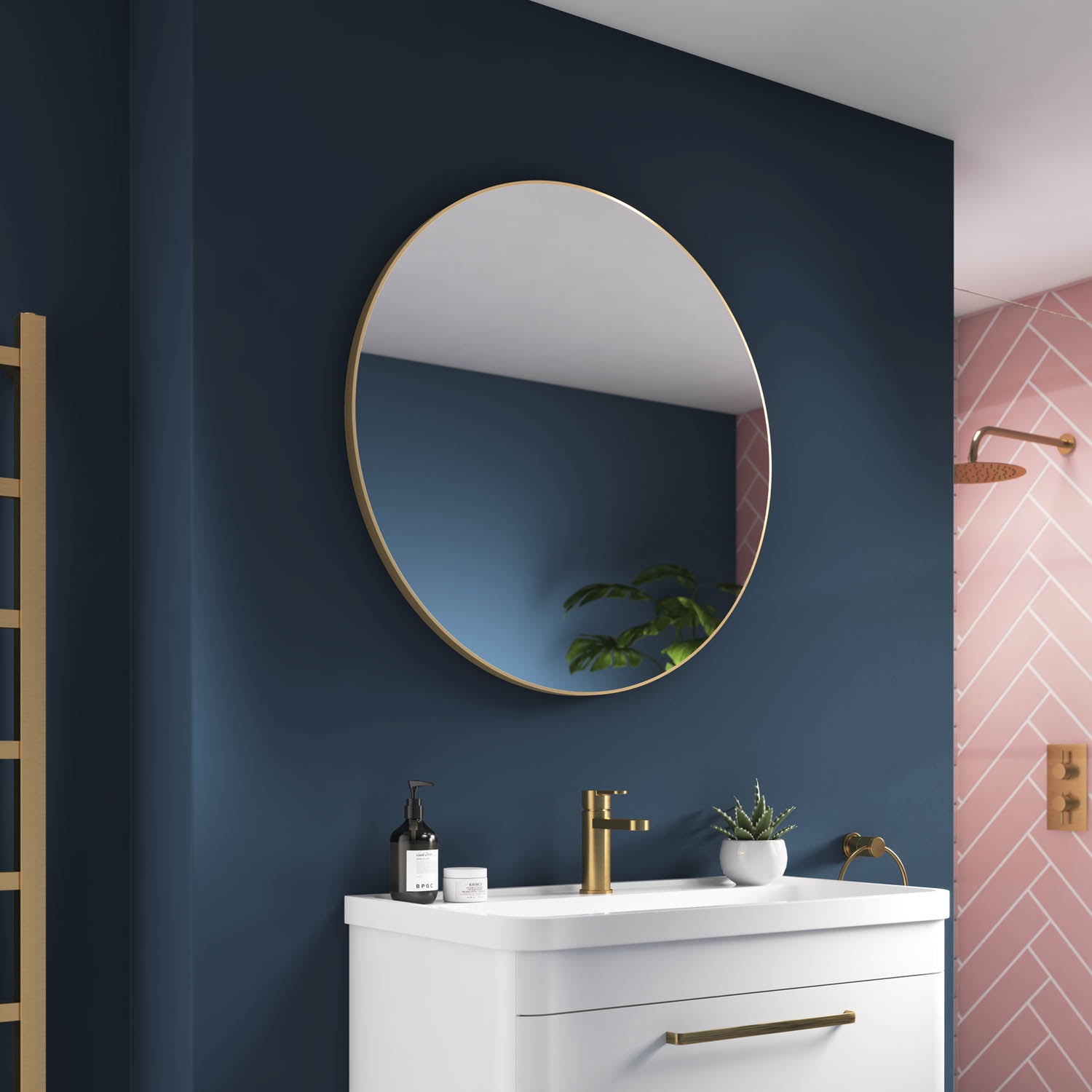 Jett Round Slim Frame Mirror #colour_brass