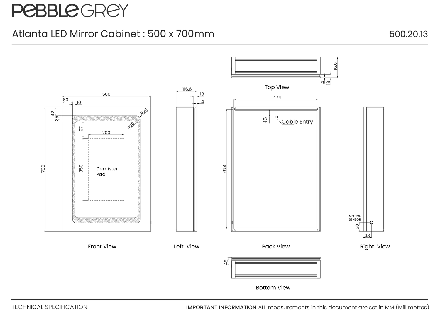 Atlanta LED Bathroom Mirror Cabinet | Demister | Shaver - 500mm x 700mm ...