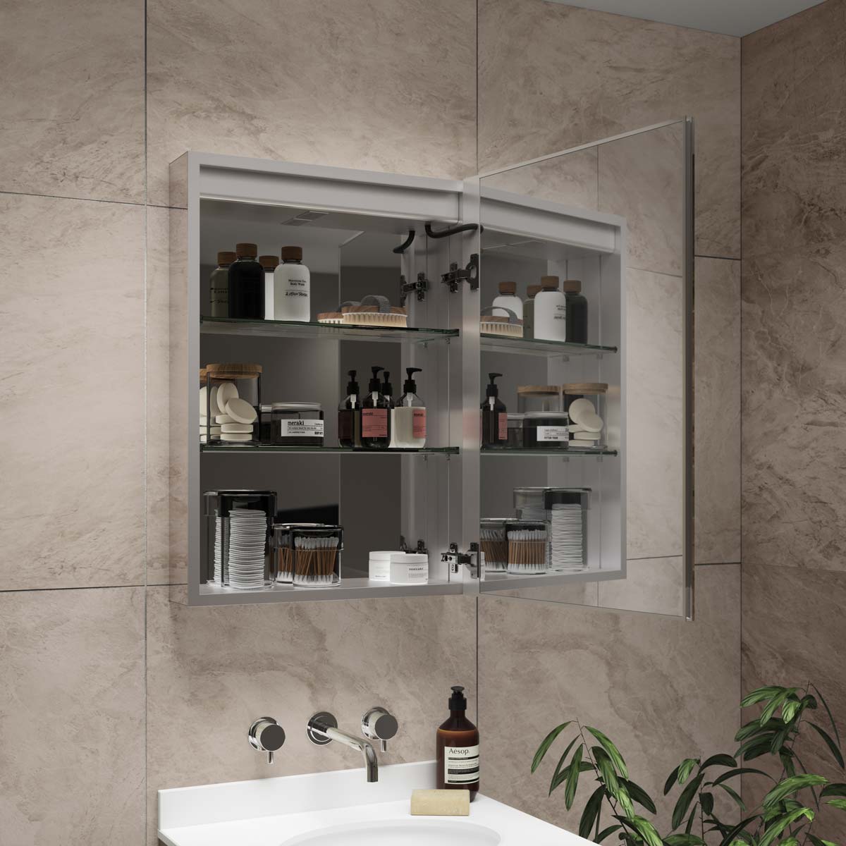 Grey mirrored bathroom cabinet deals