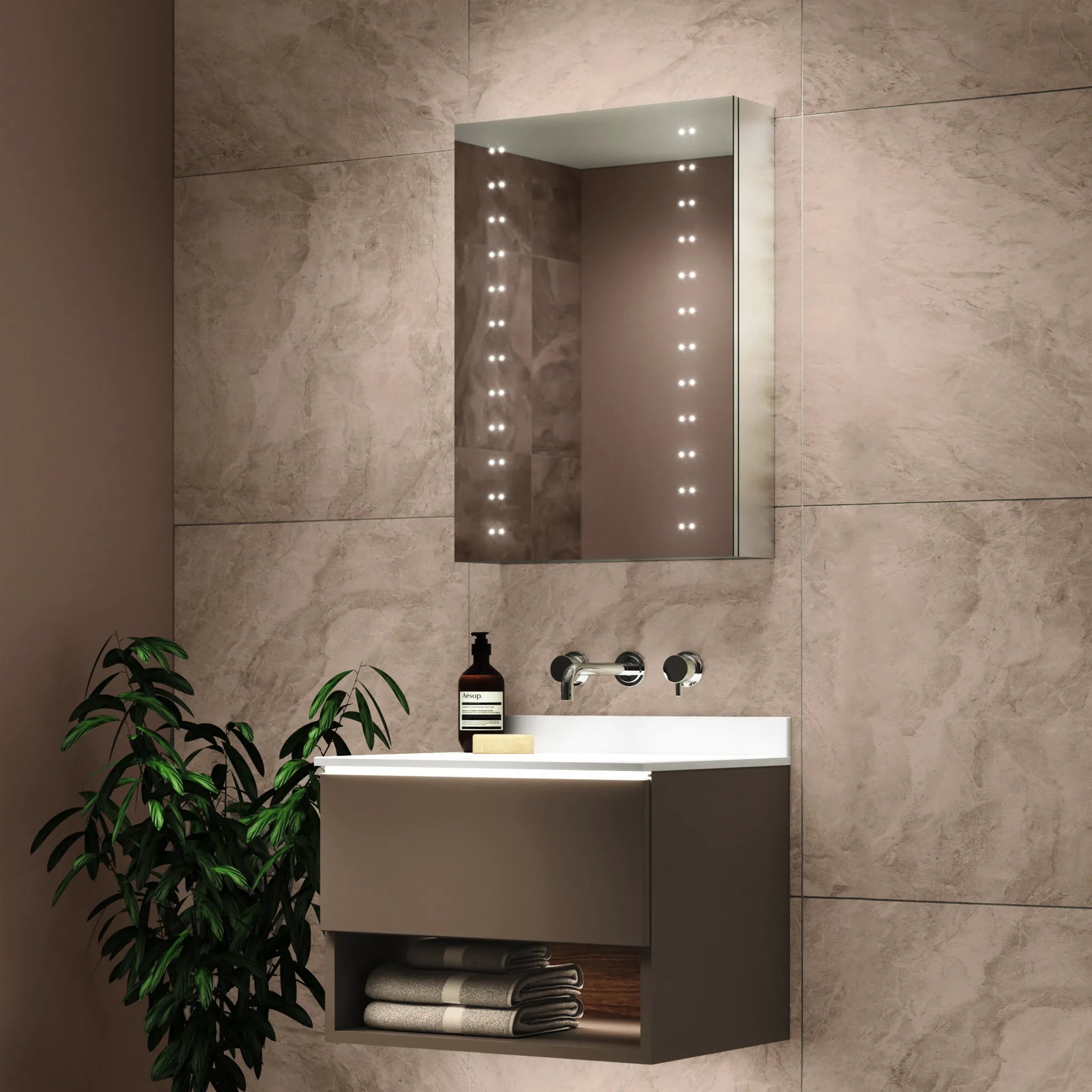 Hollis 500x700mm LED Illuminated Bathroom Mirror Cabinet #door-hinge-side_left-hinged