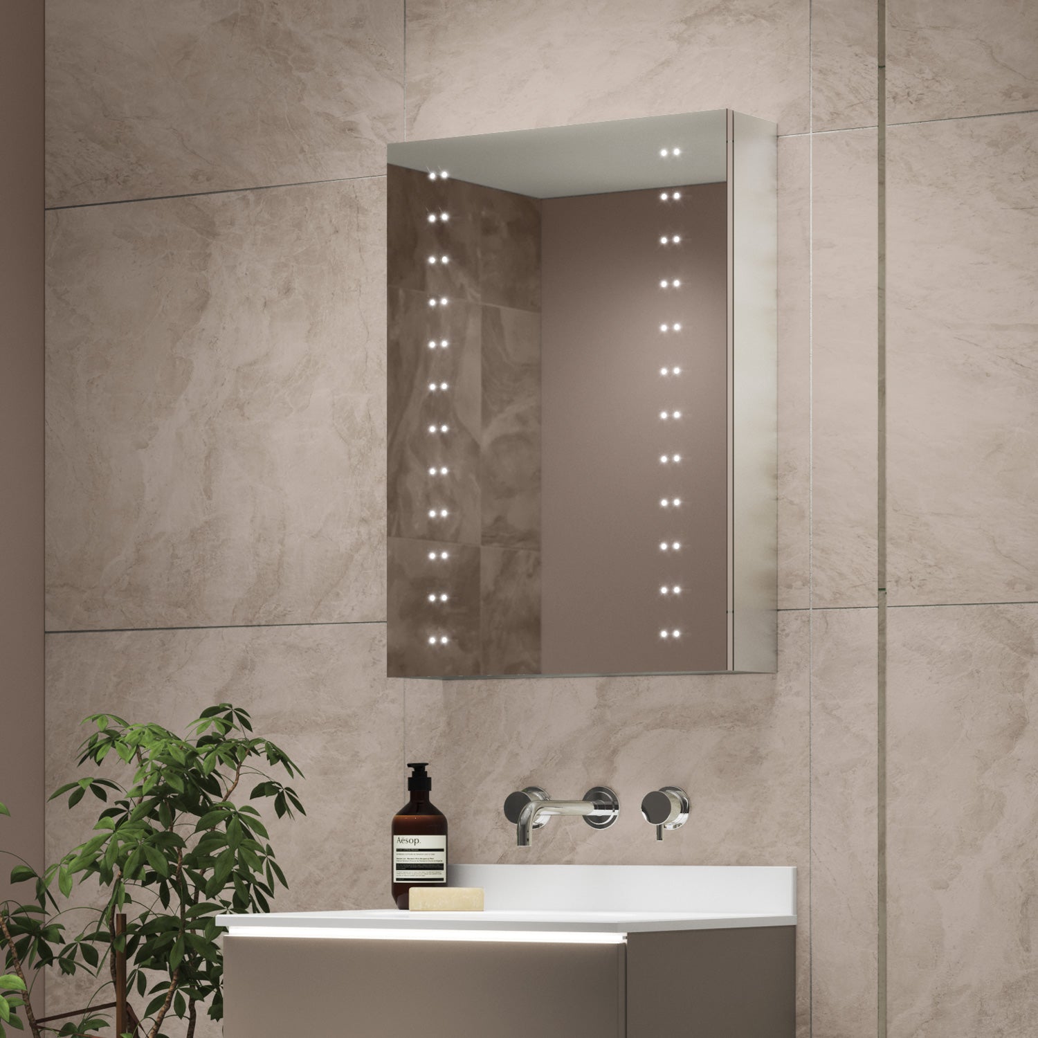 Hollis 500x700mm LED Illuminated Bathroom Mirror Cabinet #door-hinge-side_left-hinged