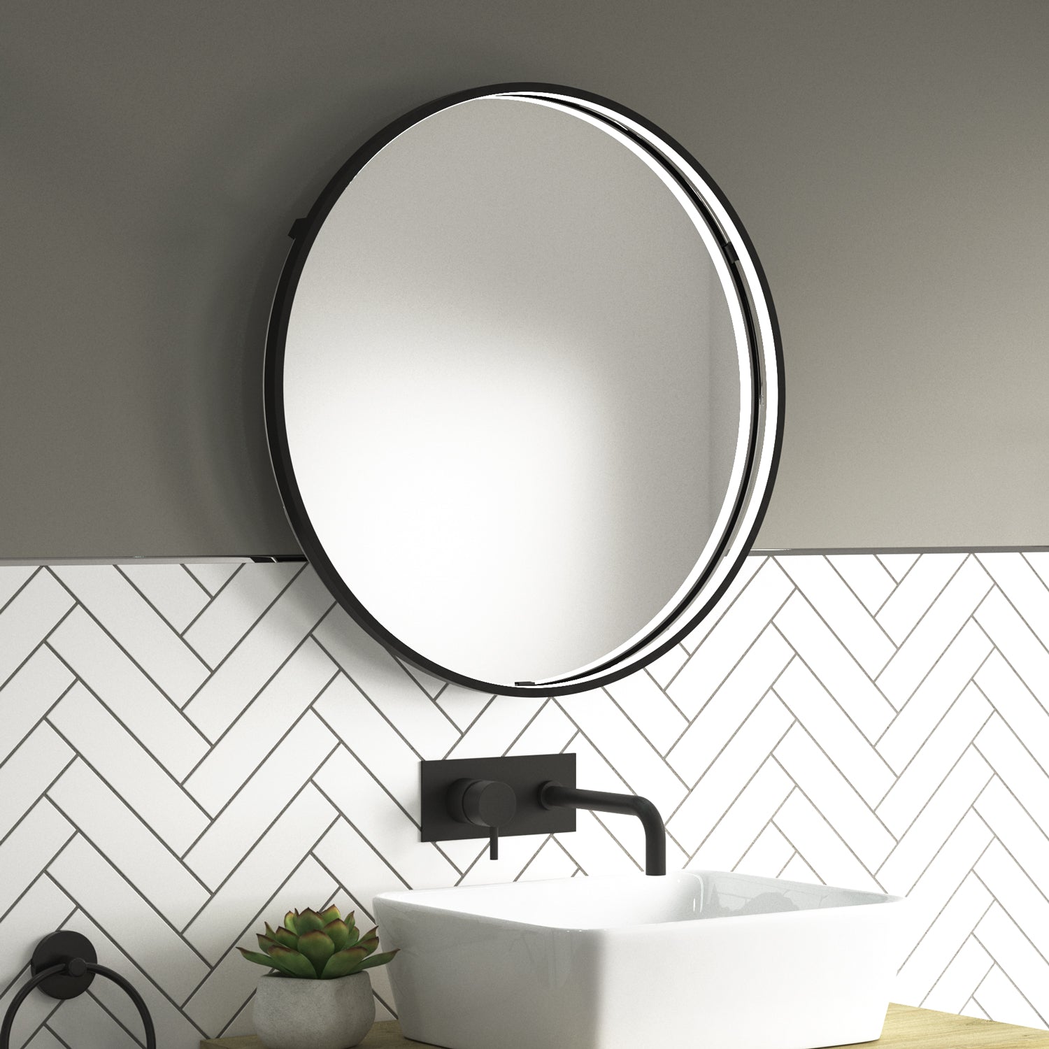 Luna Round LED Bathroom Mirror #colour_black