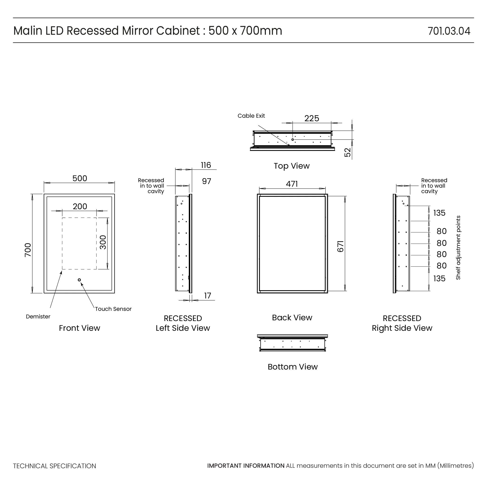 Malin Recessed LED Cabinet #size_500mm-x-700mm