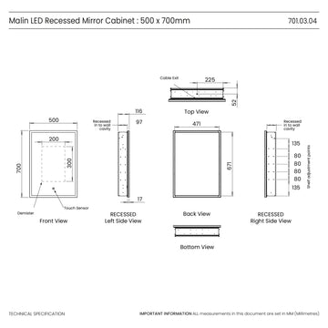 Malin Recessed LED Cabinet #size_500mm-x-700mm