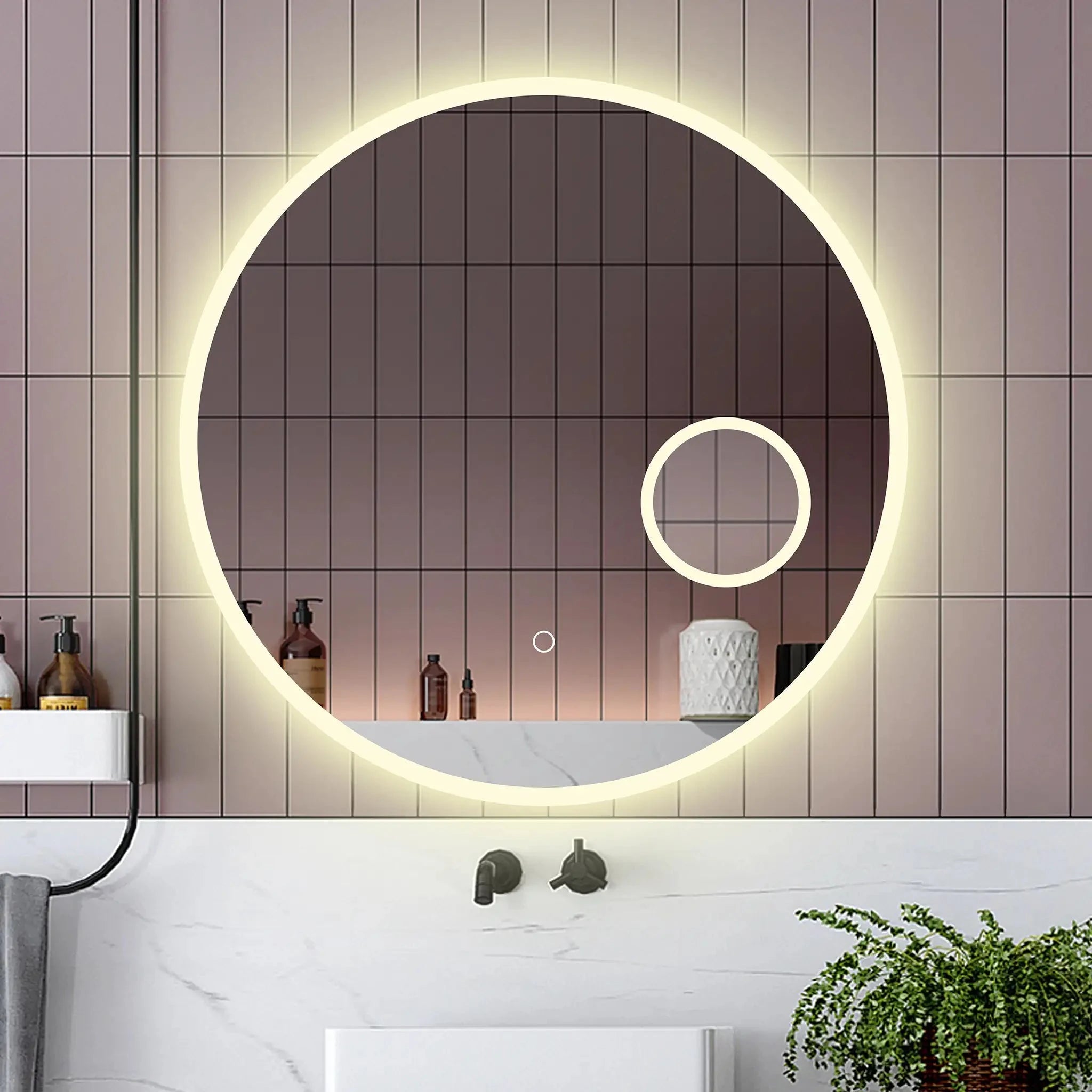 Stockholm Mirror Illuminated Magnifying Mirror Pebble Grey