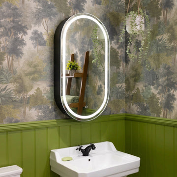 Nocturne Pill Black LED Bathroom Mirror Cabinet