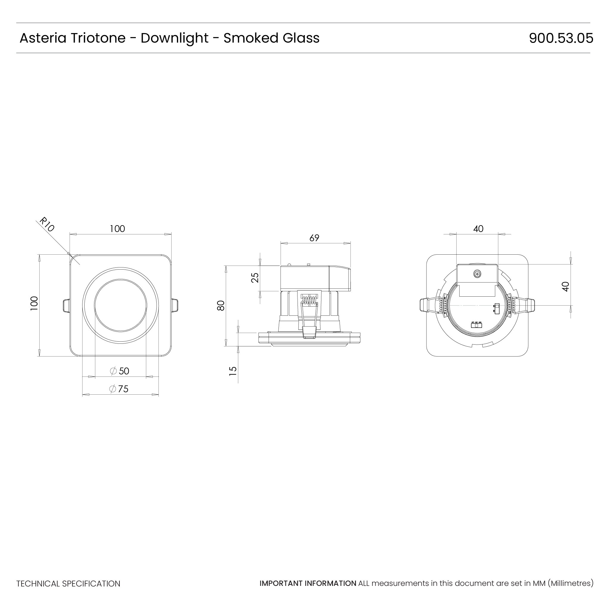 Asteria Glass Bezel IP65 Downlight #colour_smoked-glass