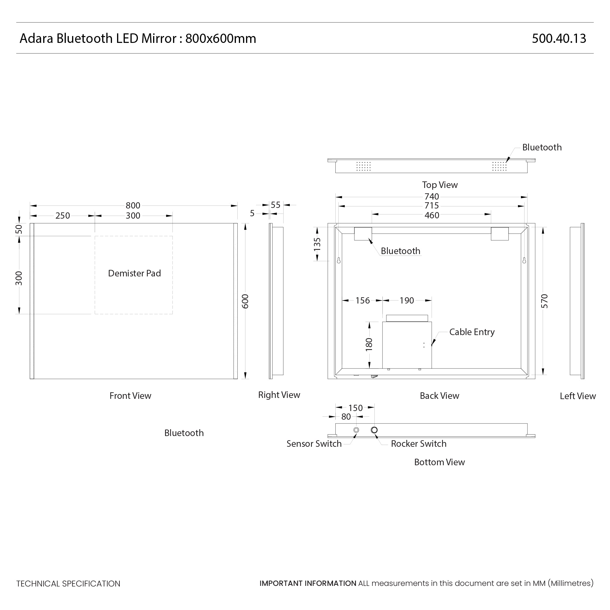 Adara Bluetooth Audio LED Mirror