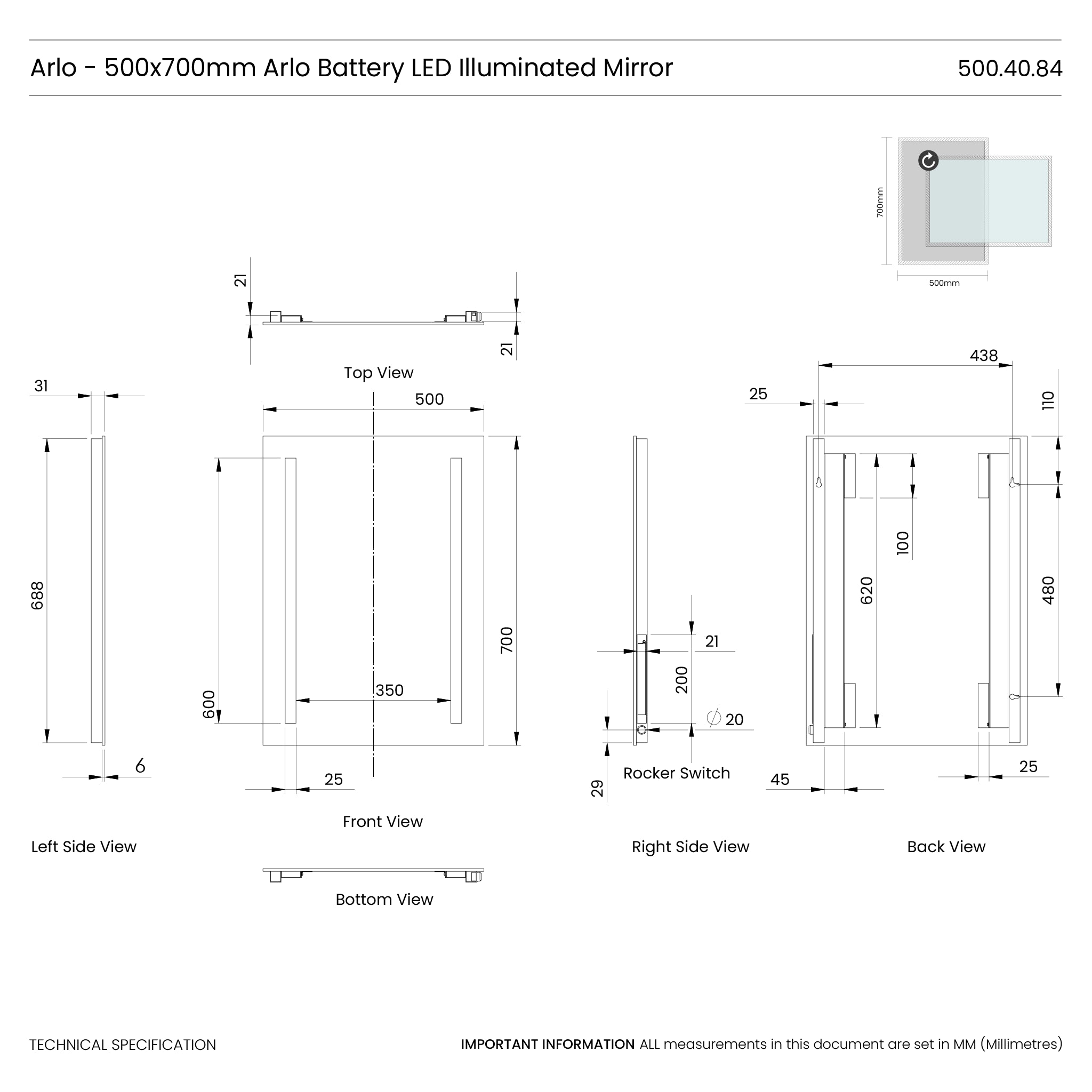 Arlo Battery LED Bathroom Mirror