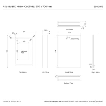 Atlanta LED Bathroom Mirror Cabinet #size_500mm-x-700mm