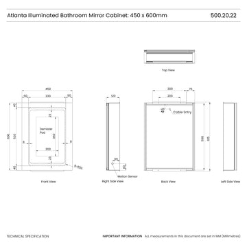 Atlanta LED Bathroom Mirror Cabinet #size_450mm-x-600mm