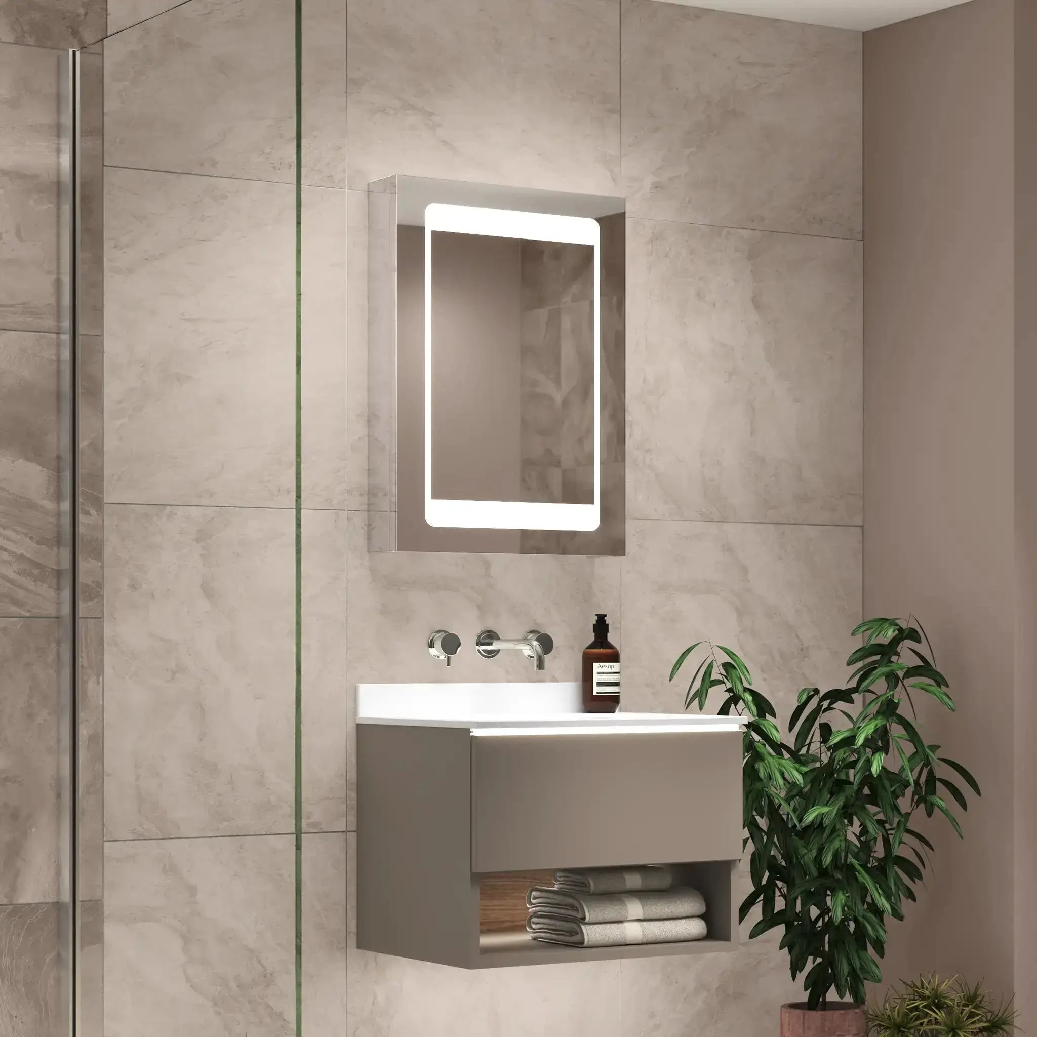 Atlanta LED Bathroom Mirror Cabinet | Demister | Shaver - 450mm x 600mm ...