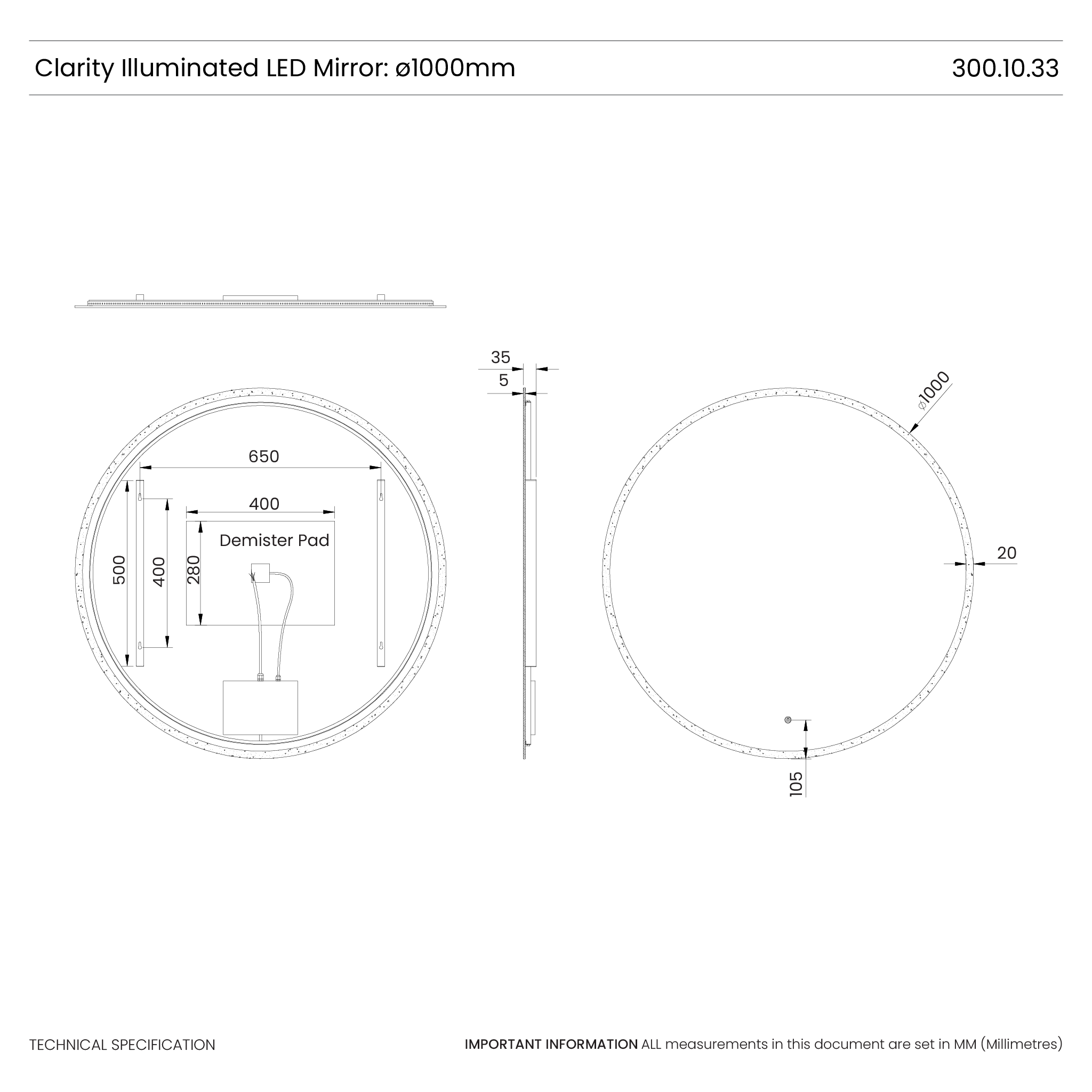 Clarity Round LED Bathroom Mirror #size_1000mm