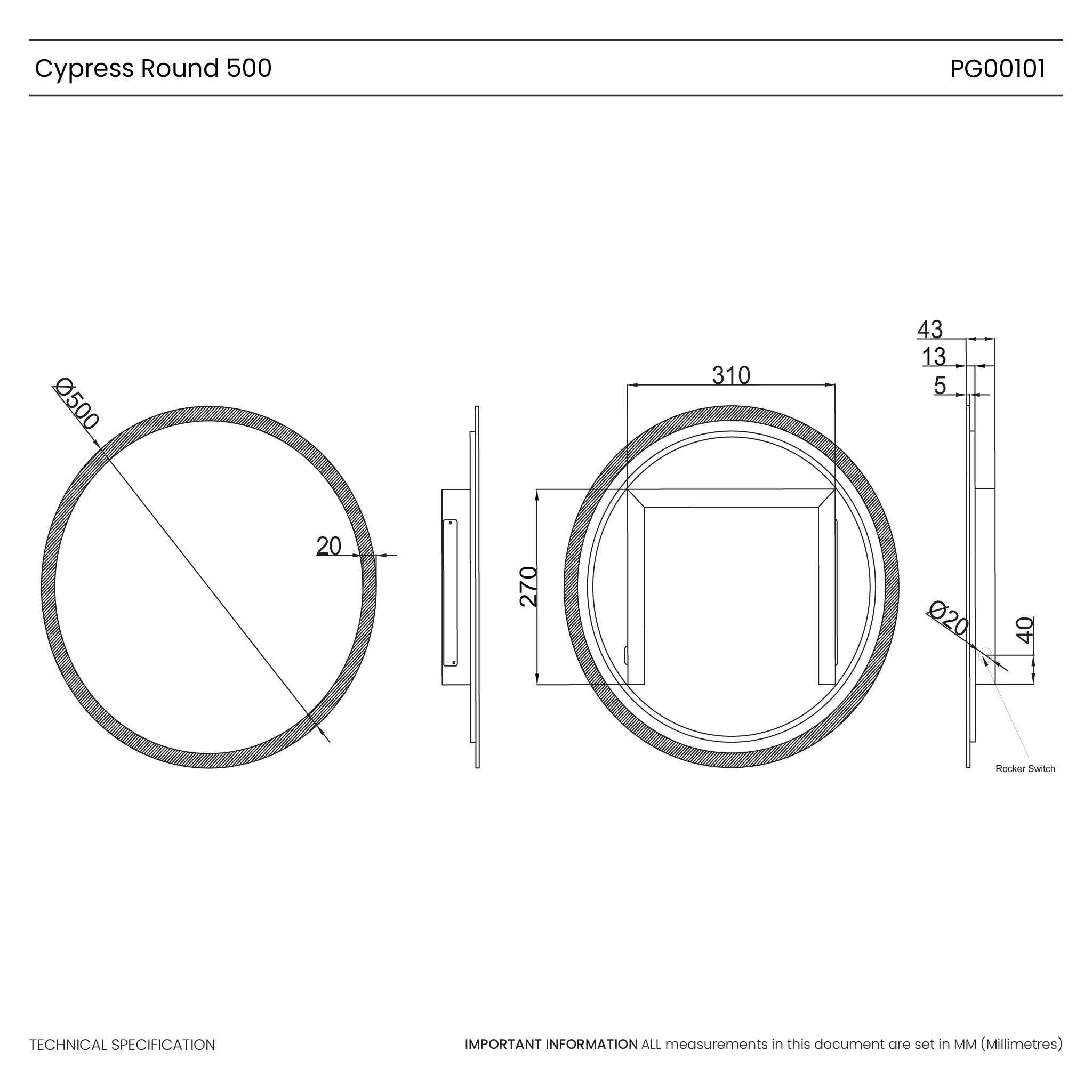 Cypress Round Battery LED Bathroom Mirror #size_500mm