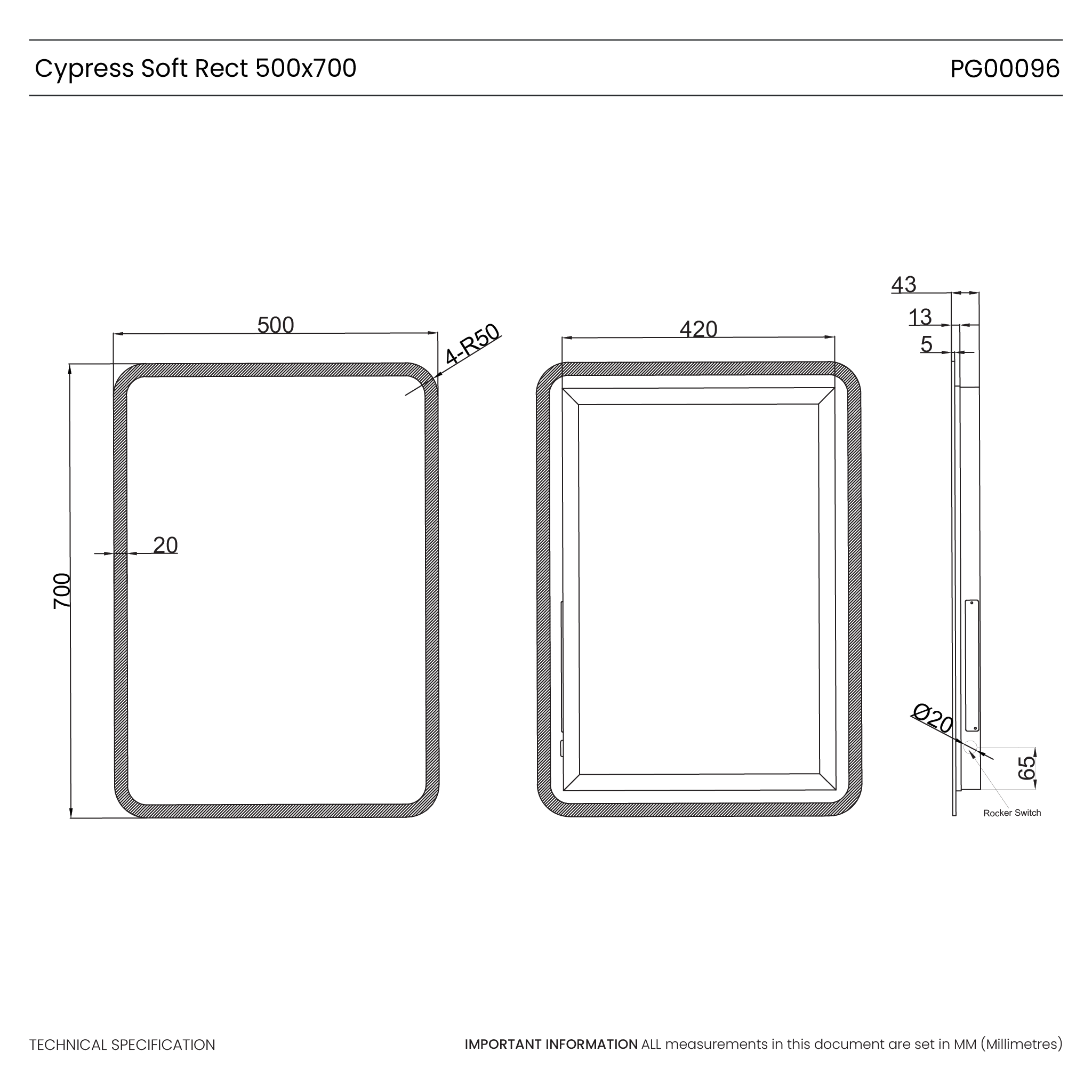Cypress Battery LED Bathroom Mirror #size_500mm-x-700mm