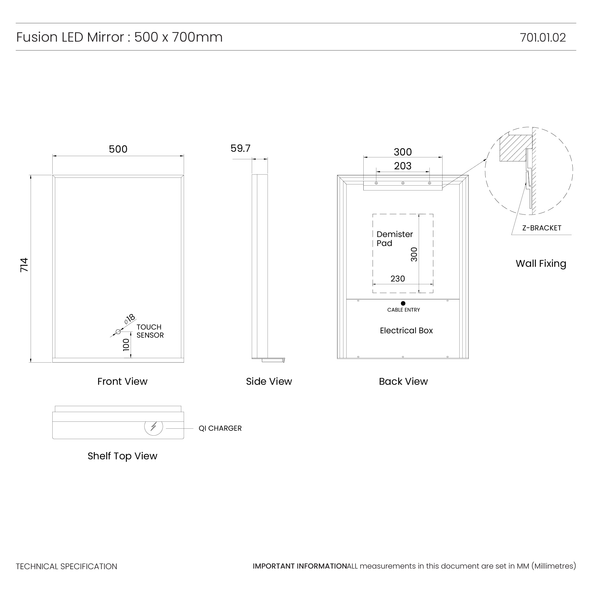 Fusion Wireless Charging Mirror #size_500mm-x-700mm