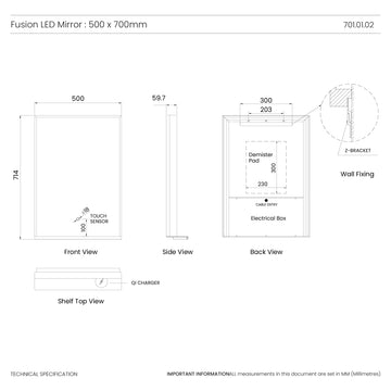 Fusion Wireless Charging Mirror #size_500mm-x-700mm