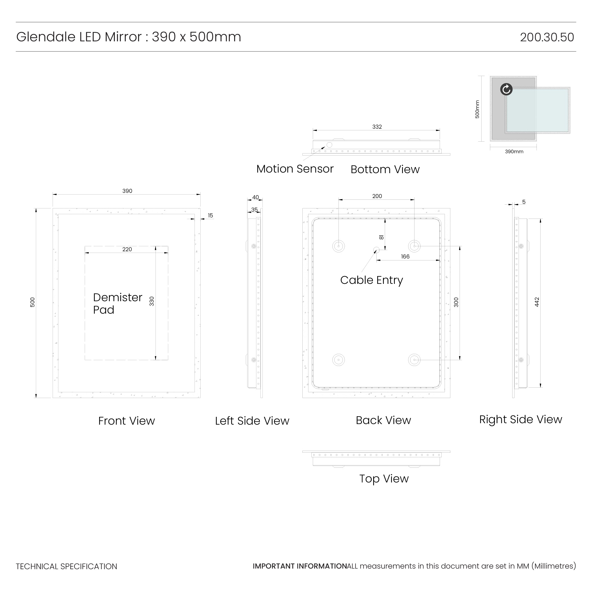 Glendale LED Bathroom Mirror #size_390mm-x-500mm