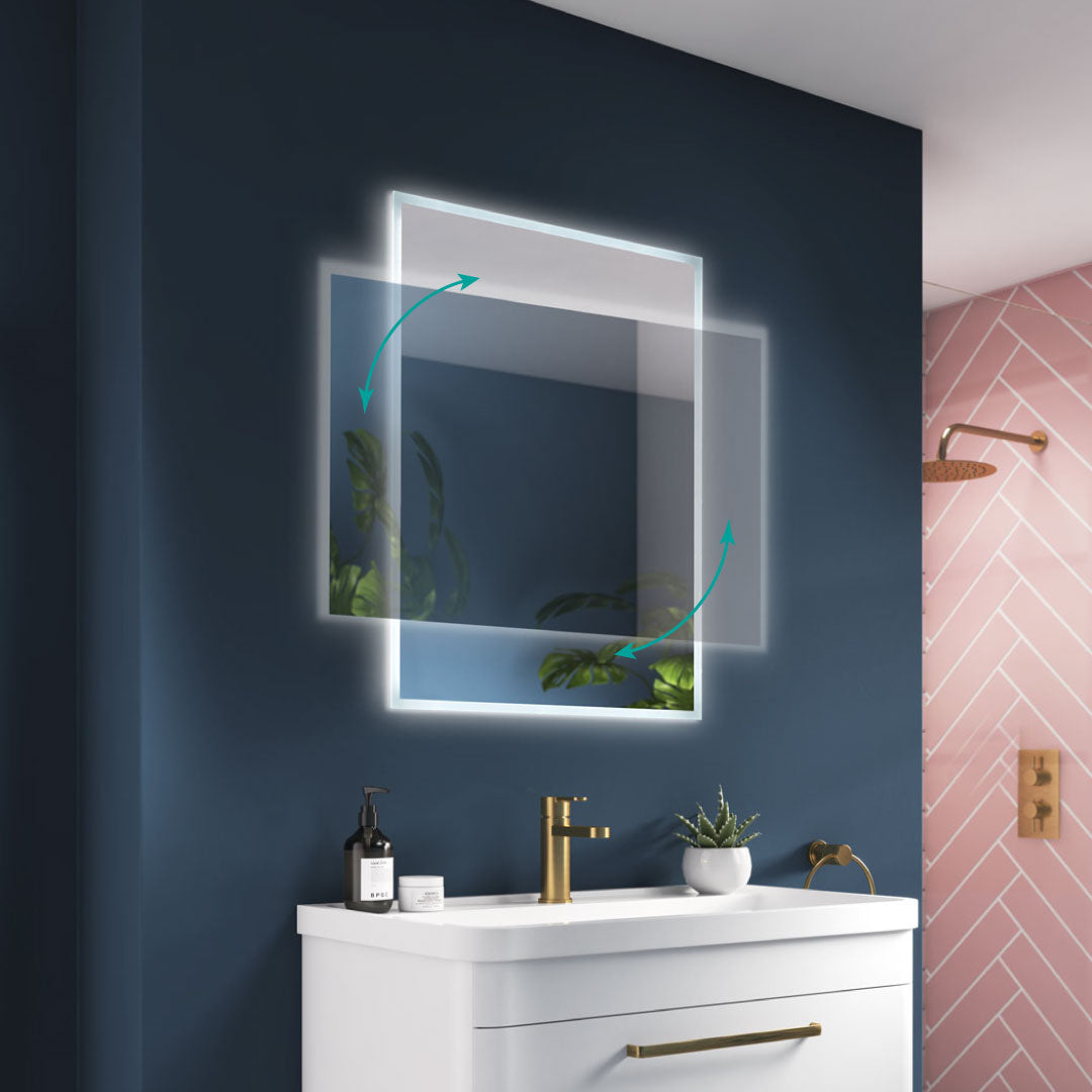 ELEGANT 600 x 500mm Bluetooth Audio Anti-fog Demister Pad Back-lit With  Shaving Socket LED Illuminated Bathroom Mirror