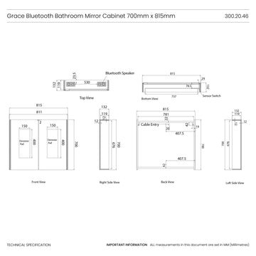 Grace Bluetooth LED Bathroom Mirror Cabinet #size_815mm-x-700mm