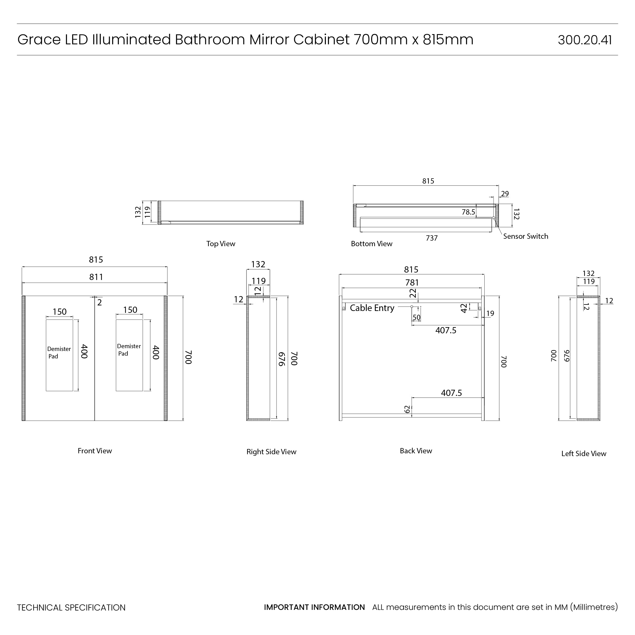 Grace 815x700mm LED Bathroom Mirror Cabinet
