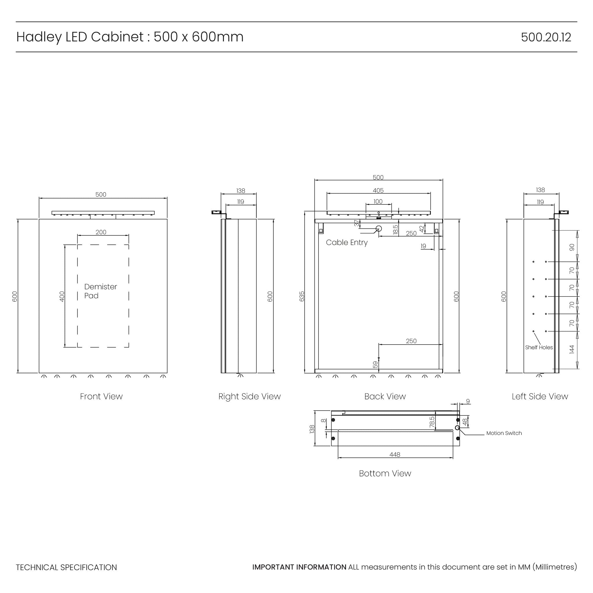 Hadley 500x600mm LED Bathroom Mirror Cabinet