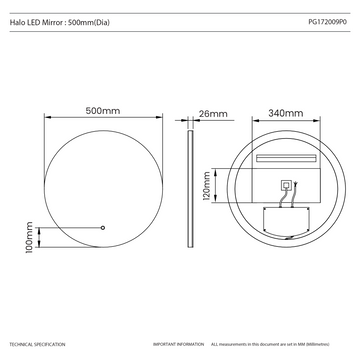 Halo Round LED Bathroom Mirror #size_500mm