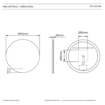 Halo Round LED Bathroom Mirror #size_1000mm