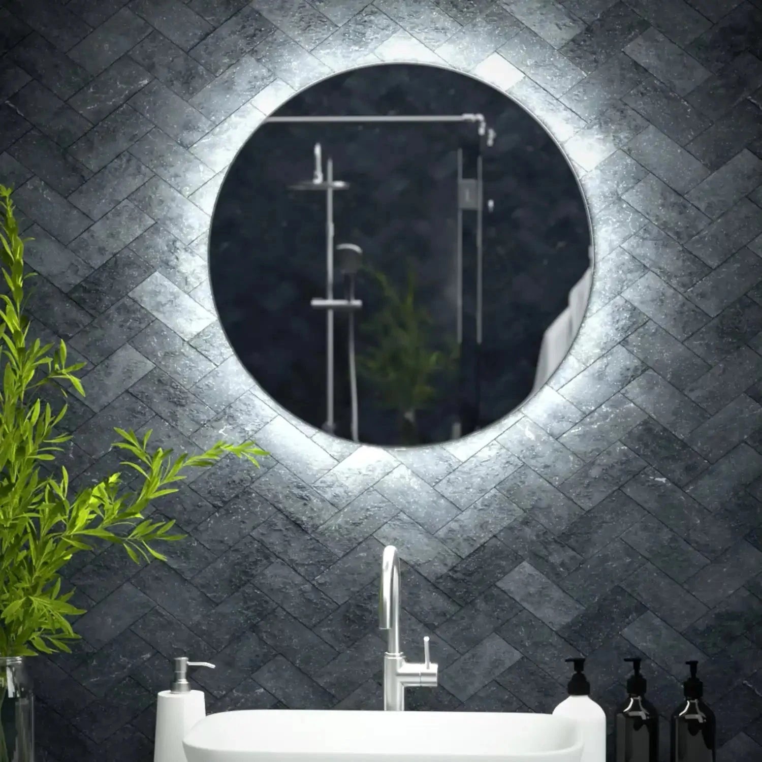 Halo Round Illuminated Mirror Halo LED Bathroom Mirror Pebble
