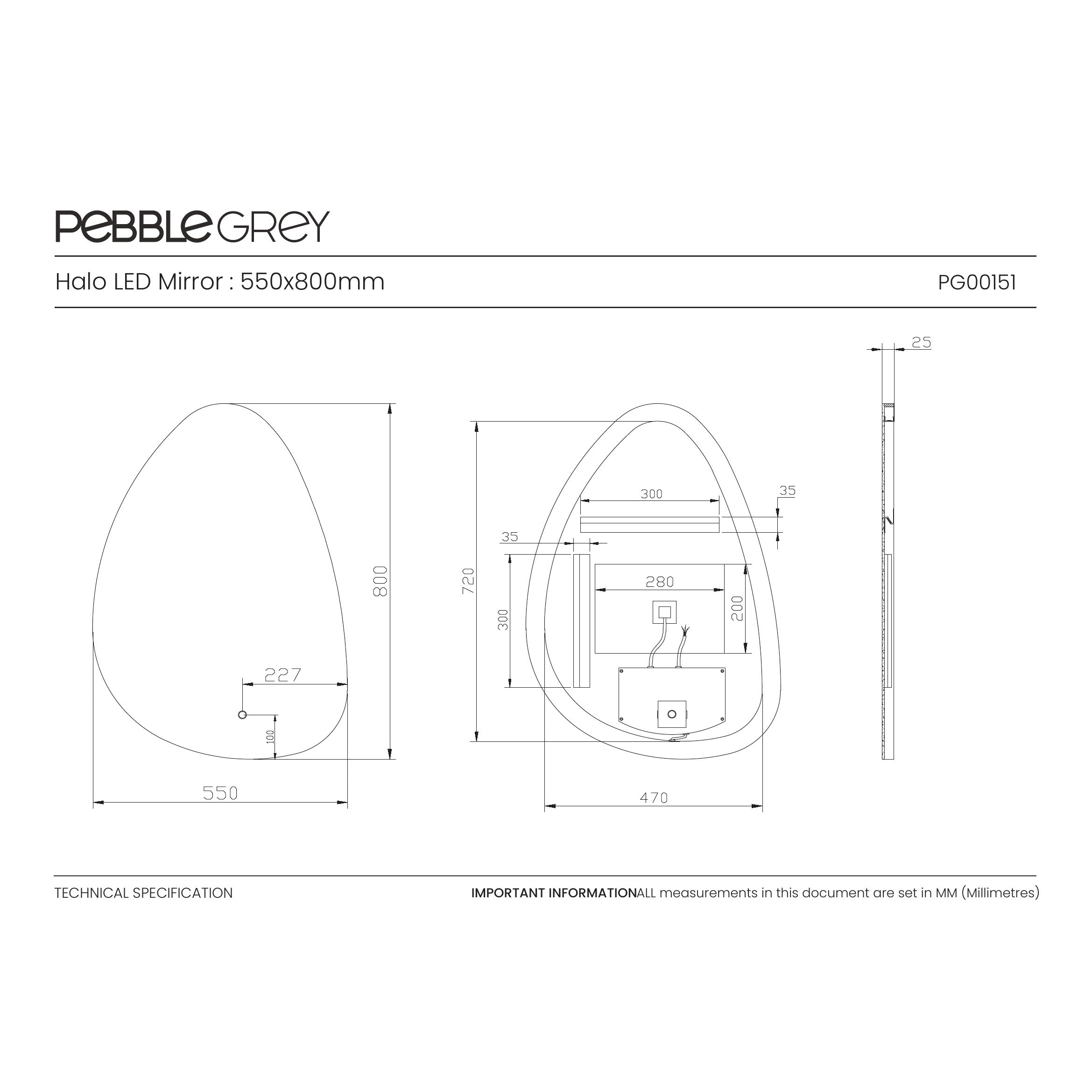 Halo Pebble LED Bathroom Mirror 550x800mm